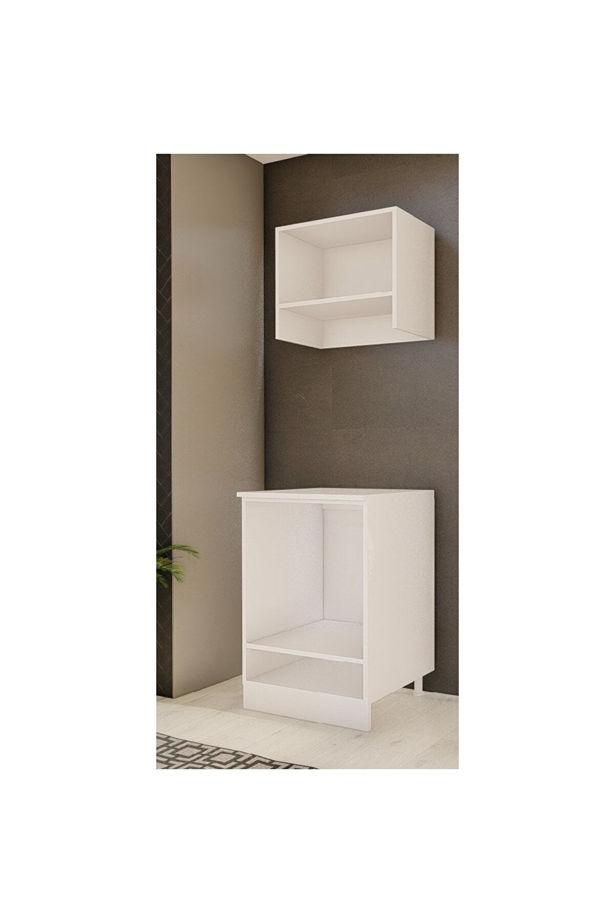 Vi̇sasconcept 60 Cm &Ccedil;ok Ama&ccedil;lı Mutfak Ankastre Ve Aspi̇rat&ouml;r Dolabı Beyaz - &Uuml;st Panel Dahi̇l