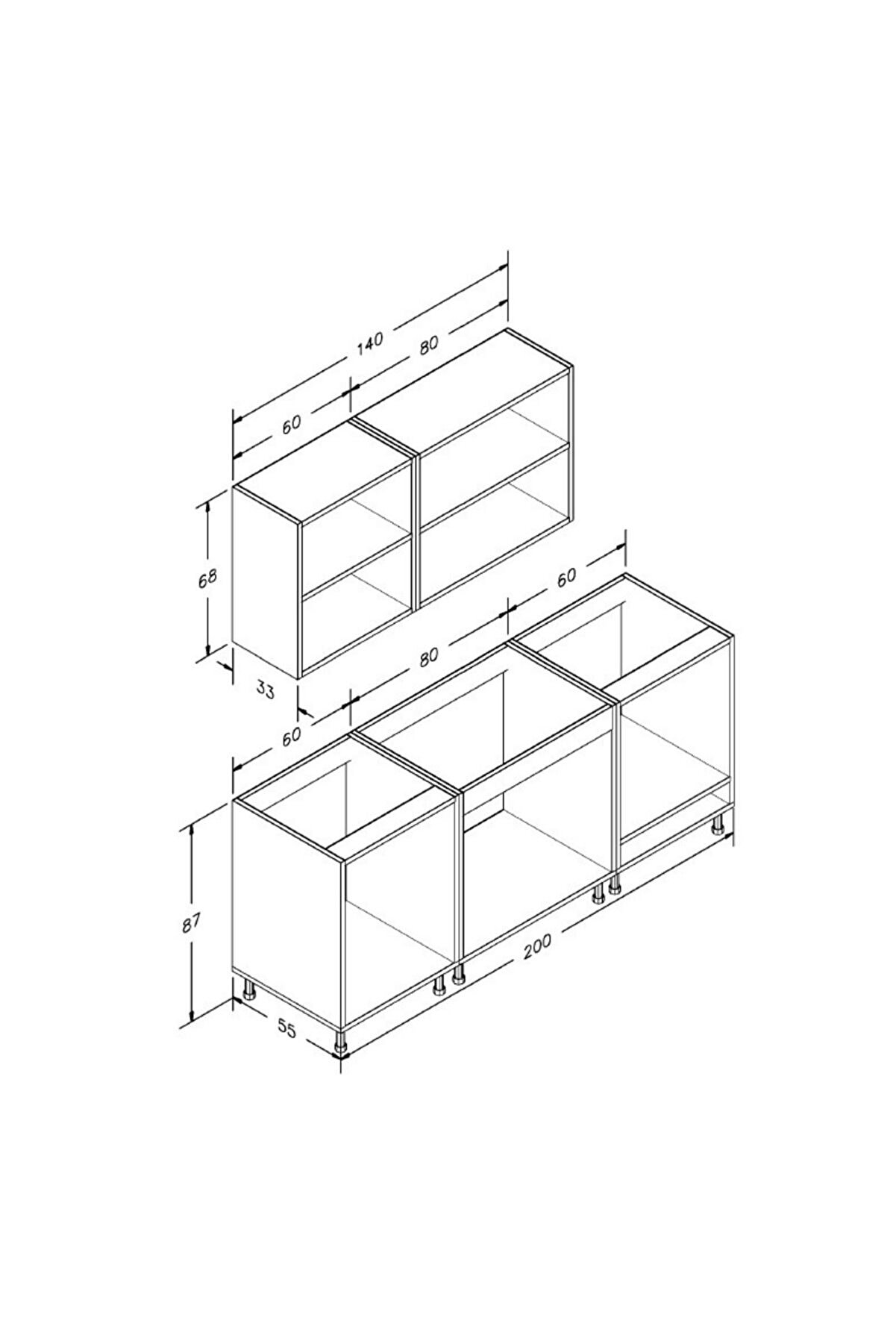 Vi̇sasconcept 200 Cm Mdf G&ouml;vde Mebran Kapak &Uuml;&ccedil; &Ccedil;ekmeceli̇ Başak Hazır Mutfak - Mavi̇ - Beyaz(Tezgah Dahi̇l)