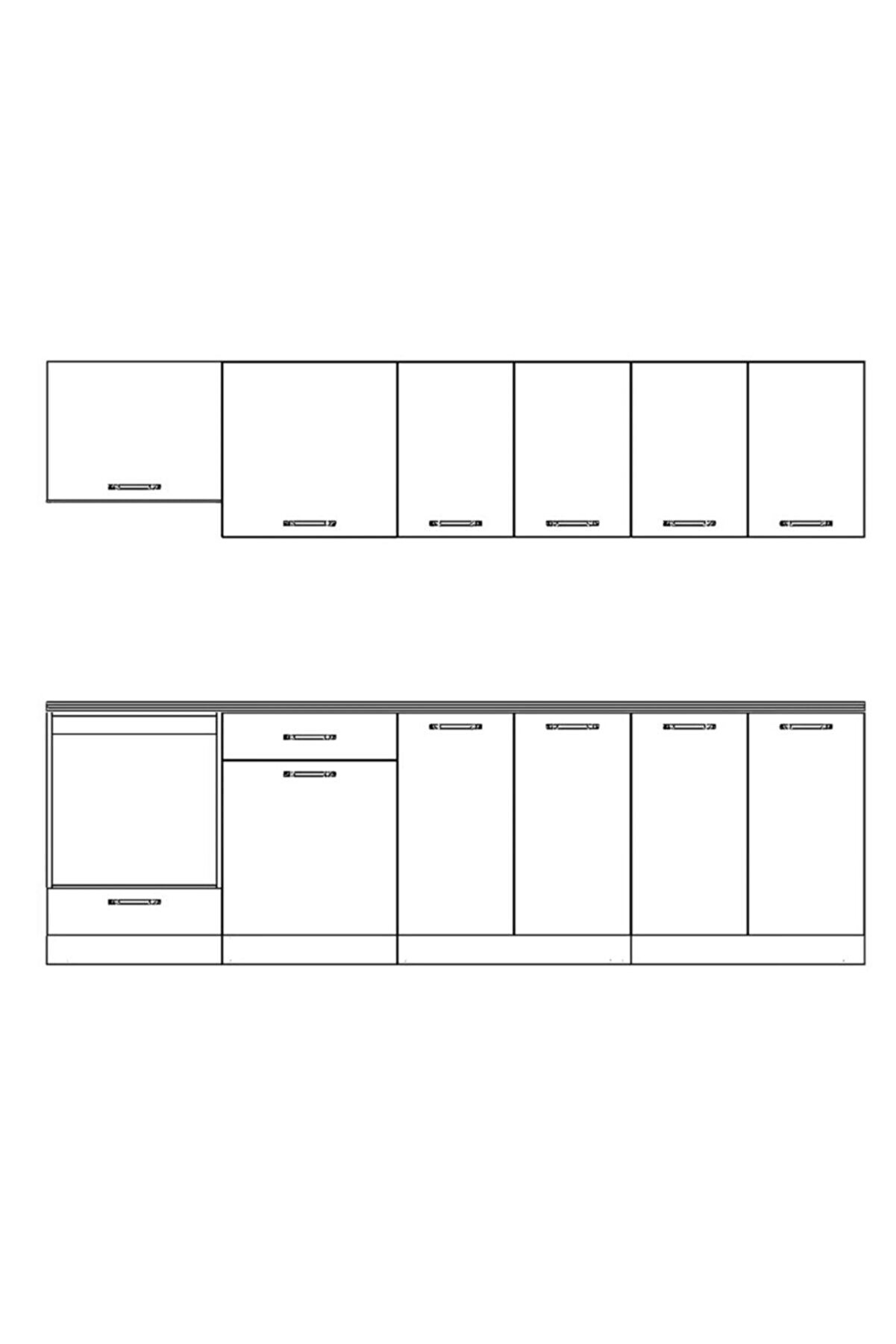 Vi̇sasconcept 280 Cm Yıldız Hazır Mutfak Dolabı Ankastre Ve Aspi̇rat&ouml;r Mod&uuml;ll&uuml; Beyaz Ve Atlanti̇k &Ccedil;am(Tezgah Dahi̇l)