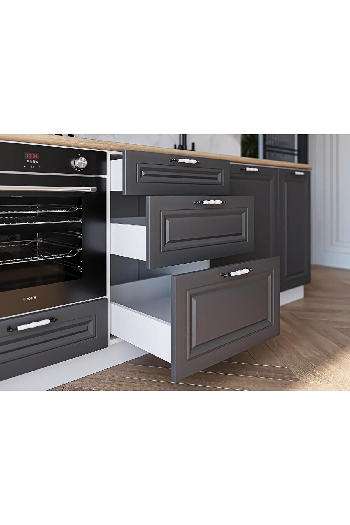 Vi̇sasconcept 180 Cm Mdf G&ouml;vde Mebran Kapak &Uuml;&ccedil; &Ccedil;ekmeceli̇ Aysu Hazır Mutfak - Antrasi̇t -Beyaz(Tezgah Dahi̇l)