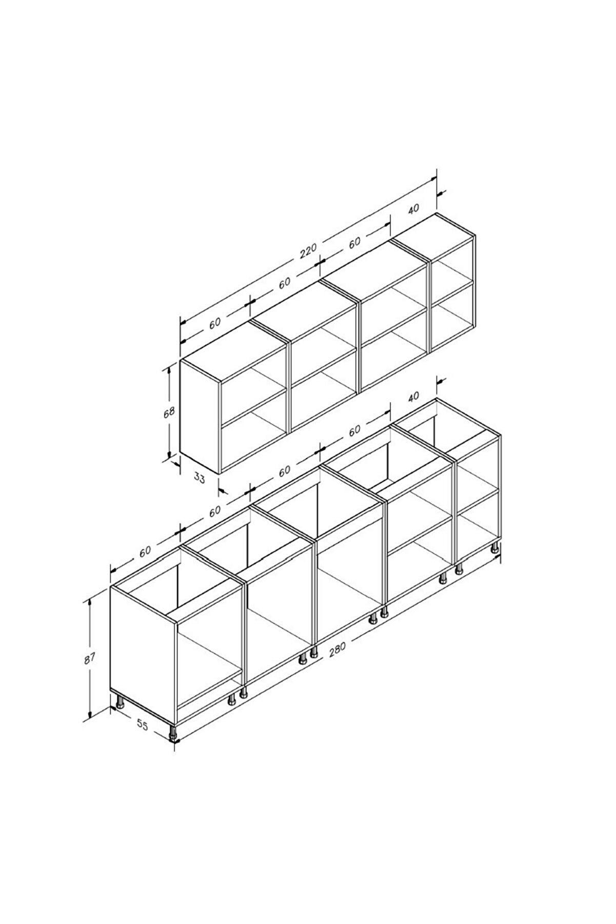 Vi̇sasconcept 280 Cm Mdf G&ouml;vde Mebran Kapak &Uuml;&ccedil; &Ccedil;ekmeceli̇ Emel Hazır Mutfak -Su Yeşi̇li̇ - Beyaz(Tezgah Dahi̇l)