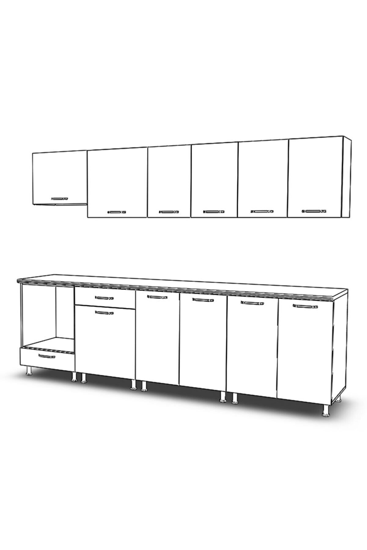 Vi̇sasconcept 280 Cm Yıldız Hazır Mutfak Dolabı Ankastre Ve Aspi̇rat&ouml;r Mod&uuml;ll&uuml; Beyaz Ve Atlanti̇k &Ccedil;am(Tezgah Dahi̇l)