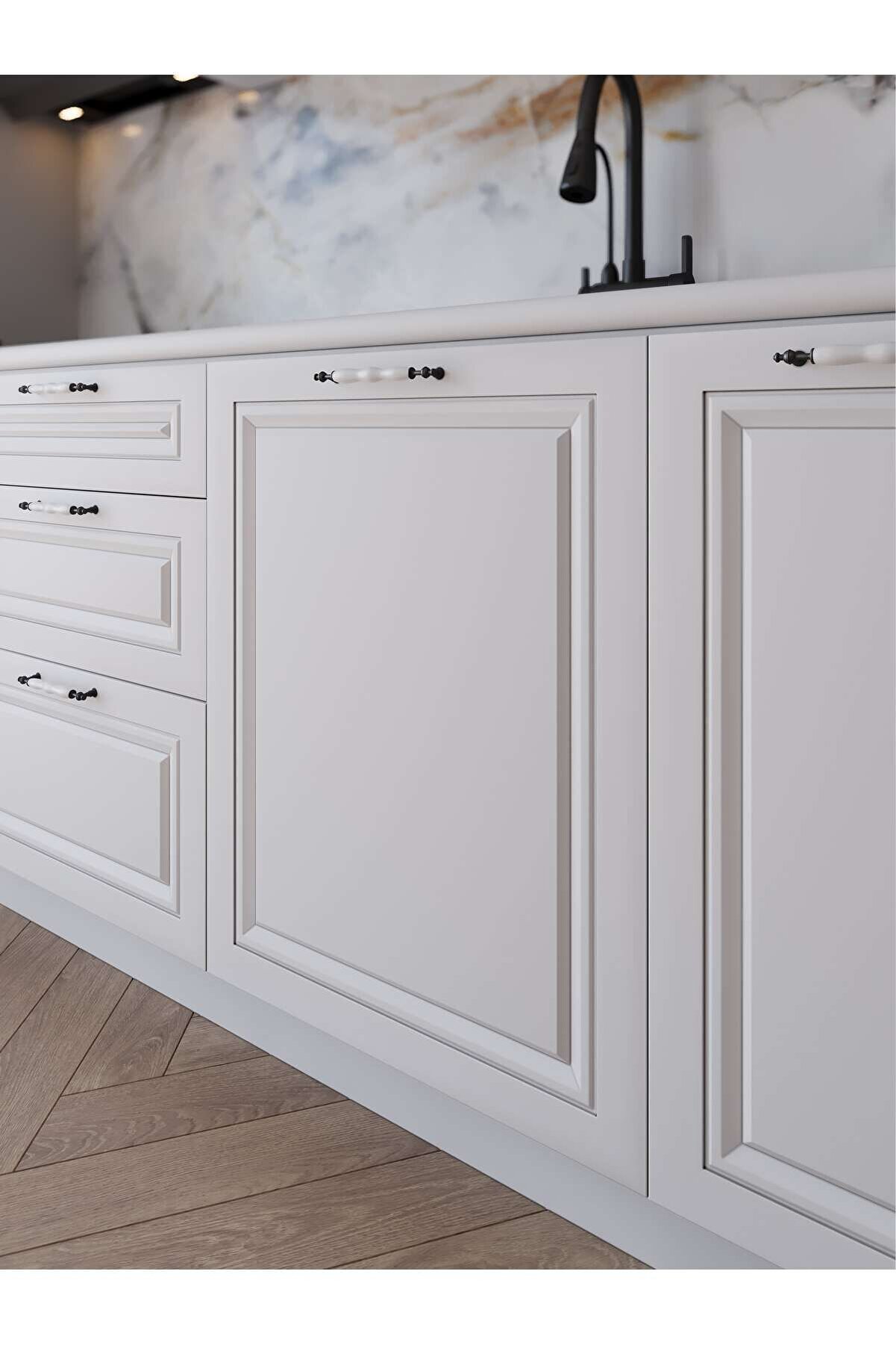 Vi̇sasconcept 180 Cm Mdf G&ouml;vde Mebran Kapak &Uuml;&ccedil; &Ccedil;ekmeceli̇ Aysel Hazır Mutfak - Beyaz(Tezgah Dahi̇l)