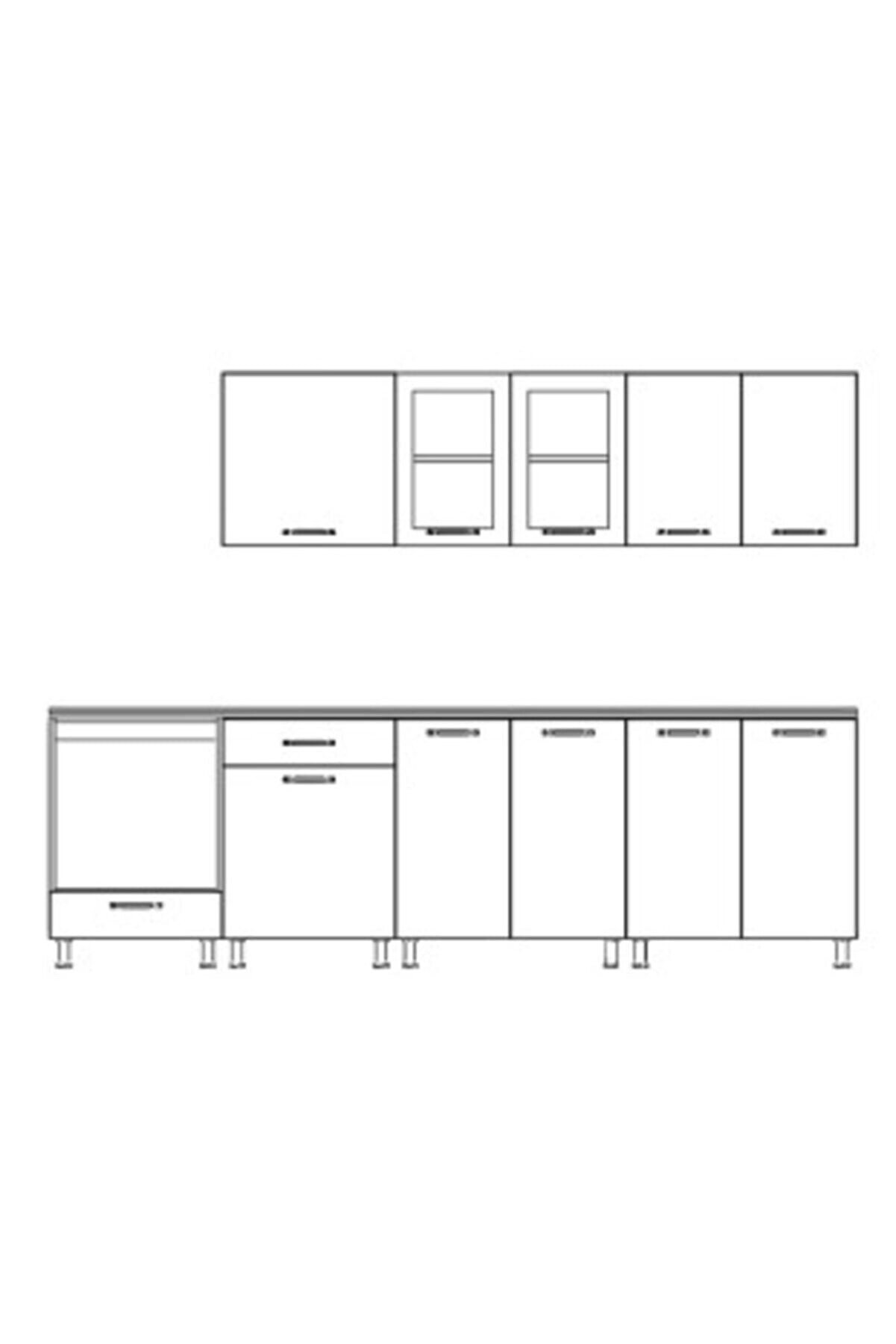 Vi̇sasconcept 280 Cm Ni̇l&uuml;fer Hazır Mutfak Dolabı Hıgh-Gloss Cam Kapaklı M&uuml;rd&uuml;m(Tezgah Dahi̇l)