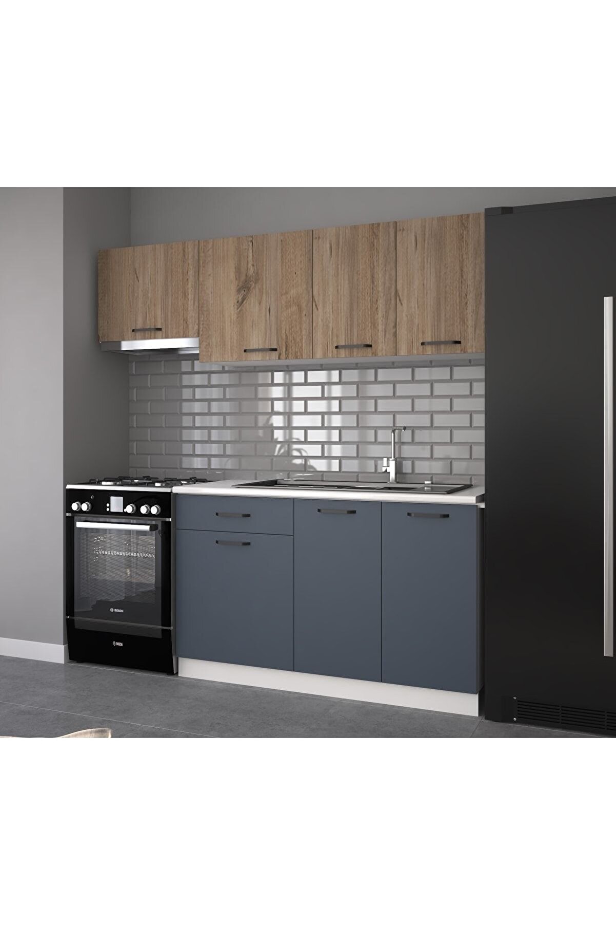 Vi̇sasconcept 200 Cm Damla Hazır Mutfak Dolabı Aspi̇rat&ouml;r Mod&uuml;ll&uuml; Antrasi̇t Ve Atlanti̇k &Ccedil;am (Tezgah Dahi̇l)