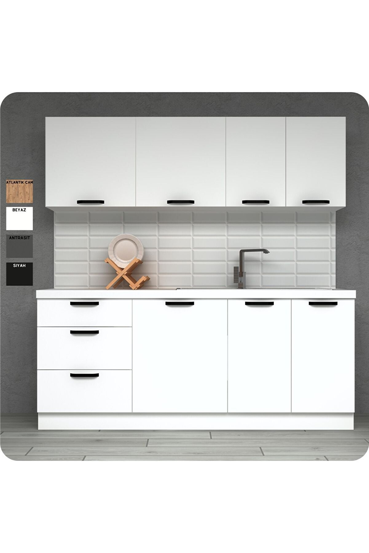 Vi̇sasconcept 200 Cm &Uuml;&ccedil; &Ccedil;ekmeceli̇ Trend Mutfak Dolabı Mi̇ni̇ Hazır Mutfak Tezgah Dahi̇l