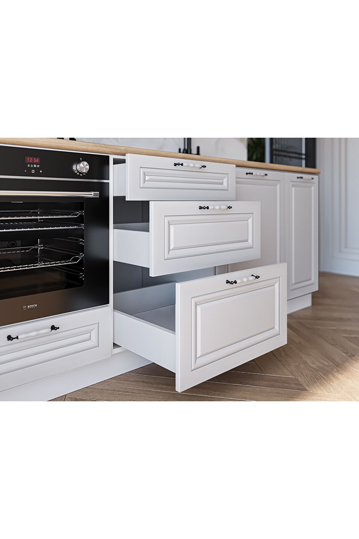 Vi̇sasconcept 260 Cm Mdf G&ouml;vde Mebran Kapak &Uuml;&ccedil; &Ccedil;ekmeceli̇ Hi̇lal Hazır Mutfak - Beyaz(Tezgah Dahi̇l)