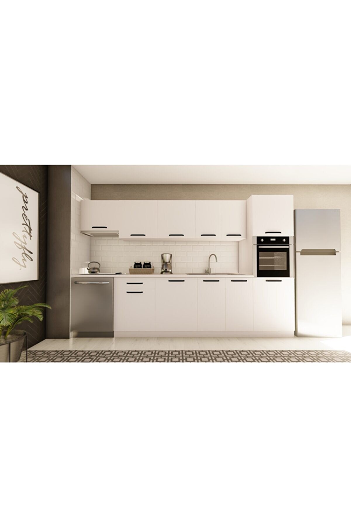 Vi̇sasconcept 320 Cm Burcu Hazır Mutfak Dolabı Aspi̇rat&ouml;r Ve Ankastre Ki̇ler Mod&uuml;ll&uuml; Beyaz(Tezgah Dahi̇l)