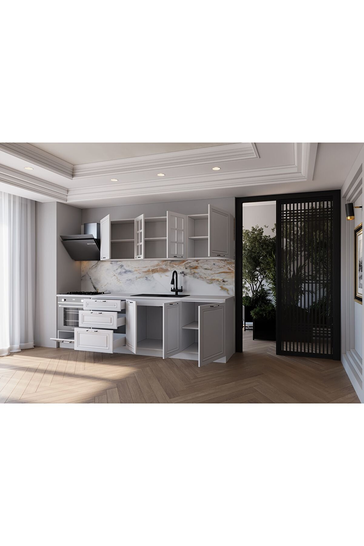 Vi̇sasconcept 260 Cm Mdf G&ouml;vde Mebran Kapak &Uuml;&ccedil; &Ccedil;ekmeceli̇ Hi̇lal Hazır Mutfak - Beyaz(Tezgah Dahi̇l)