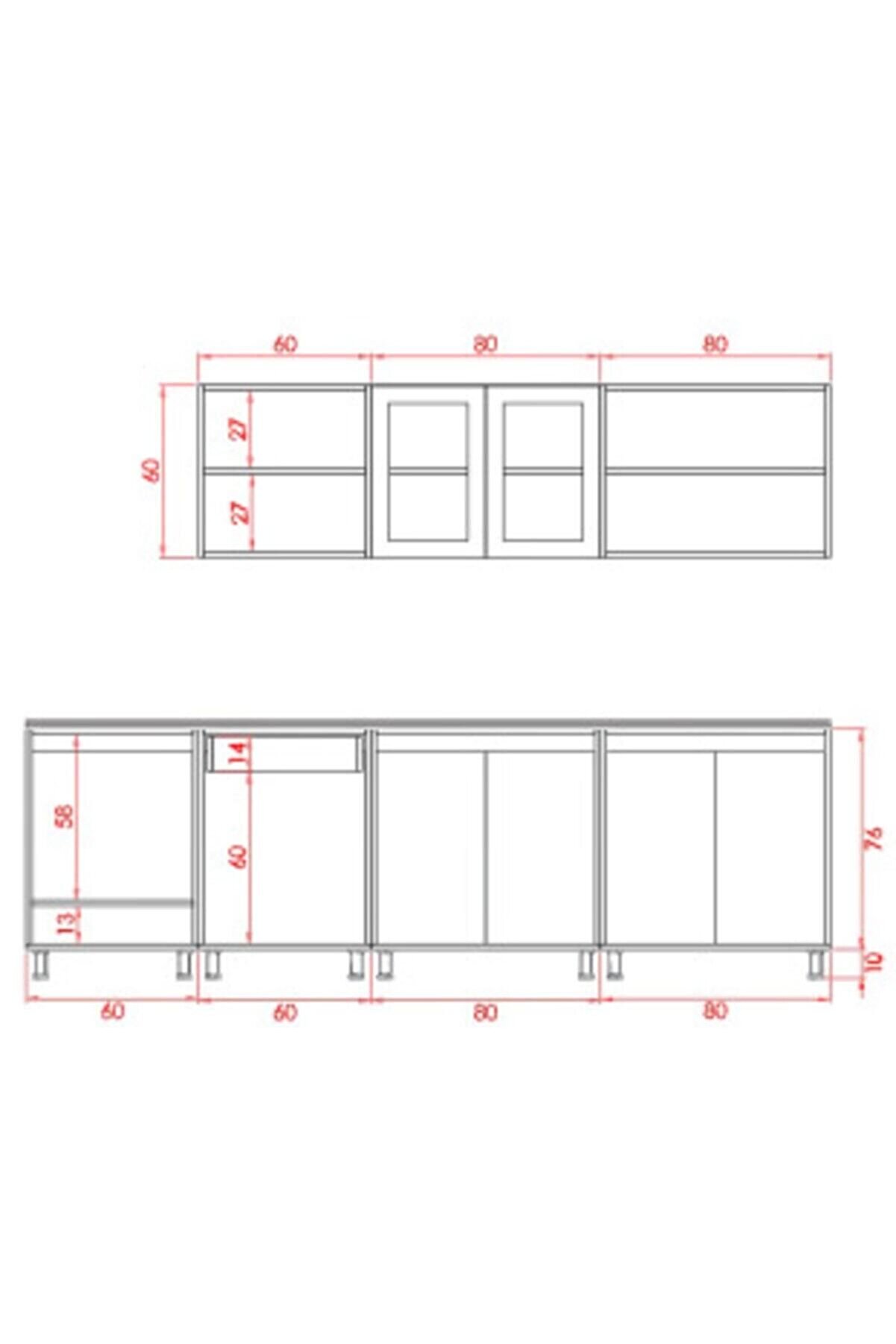 Vi̇sasconcept 280Cm Zambak Hazır Mutfak Dolabı Parlak Hıgh-Gloss Cam Kapaklı Beyaz(Tezgah Dahi̇l)