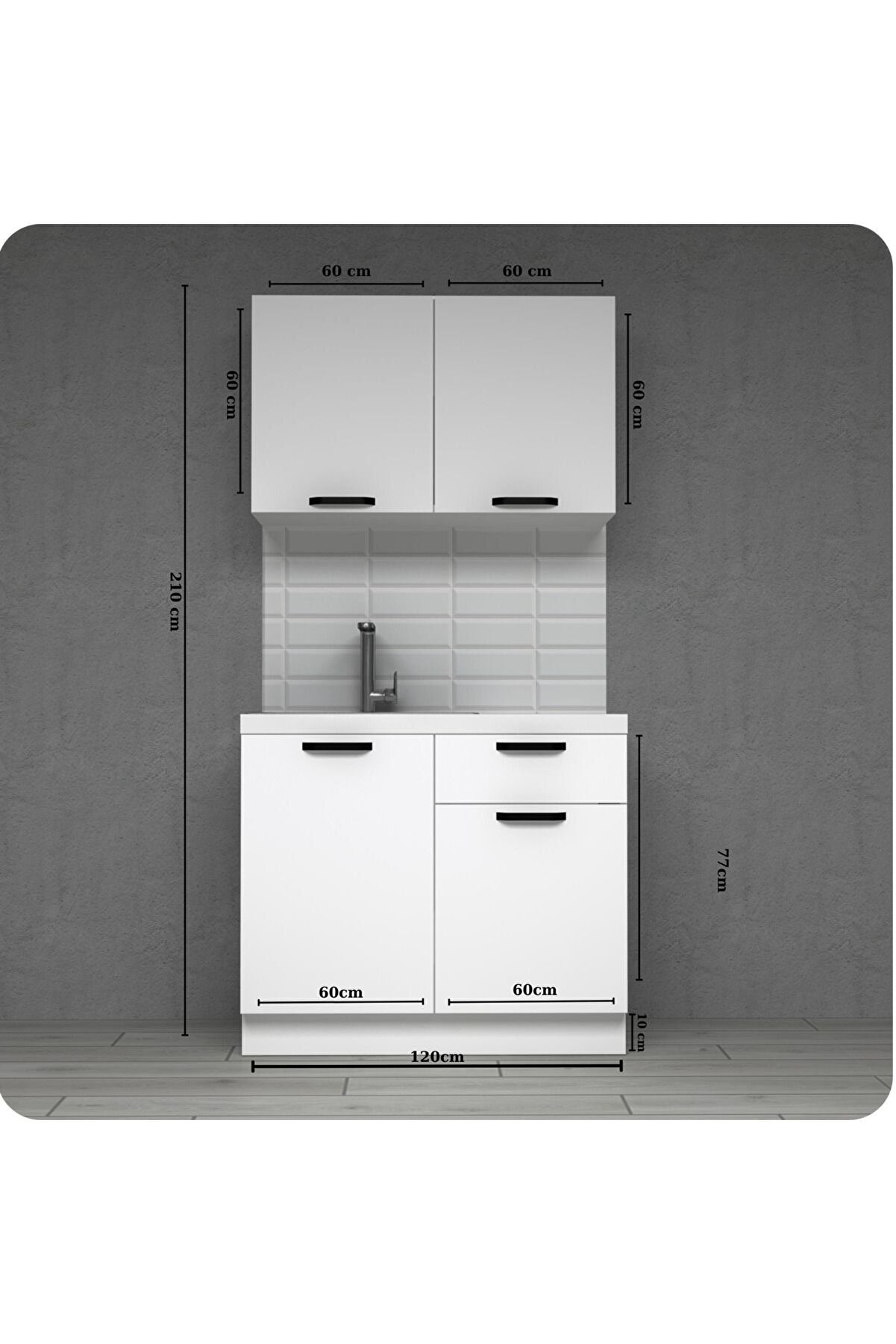 Vi̇sasconcept 120 Cm Tek &Ccedil;ekmeceli̇ Kar Beyaz Mutfak Dolabı Mi̇ni̇ Hazır Mutfak (Tezgah Dahi̇l)