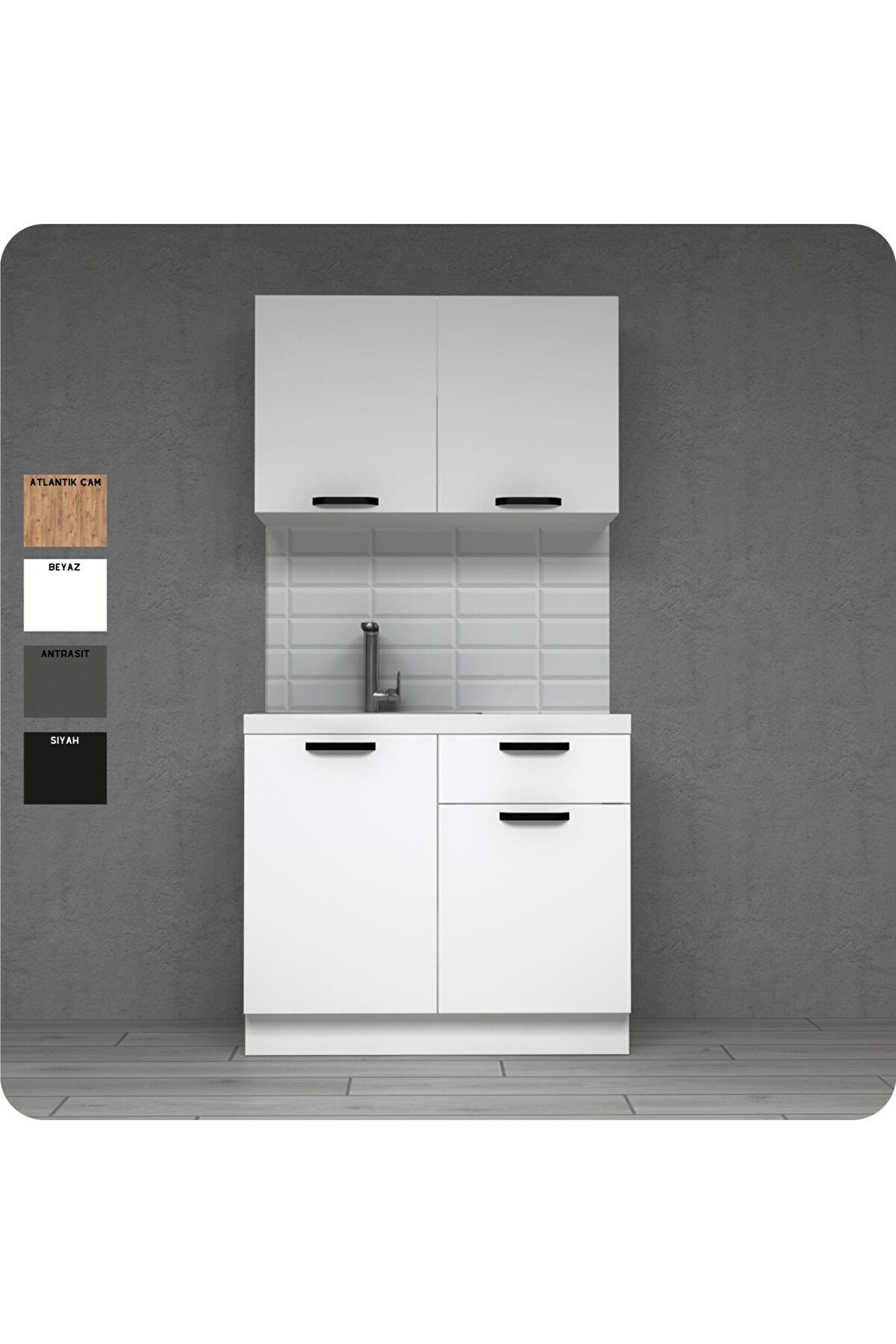 Vi̇sasconcept 120 Cm Tek &Ccedil;ekmeceli̇ Kar Beyaz Mutfak Dolabı Mi̇ni̇ Hazır Mutfak (Tezgah Dahi̇l)