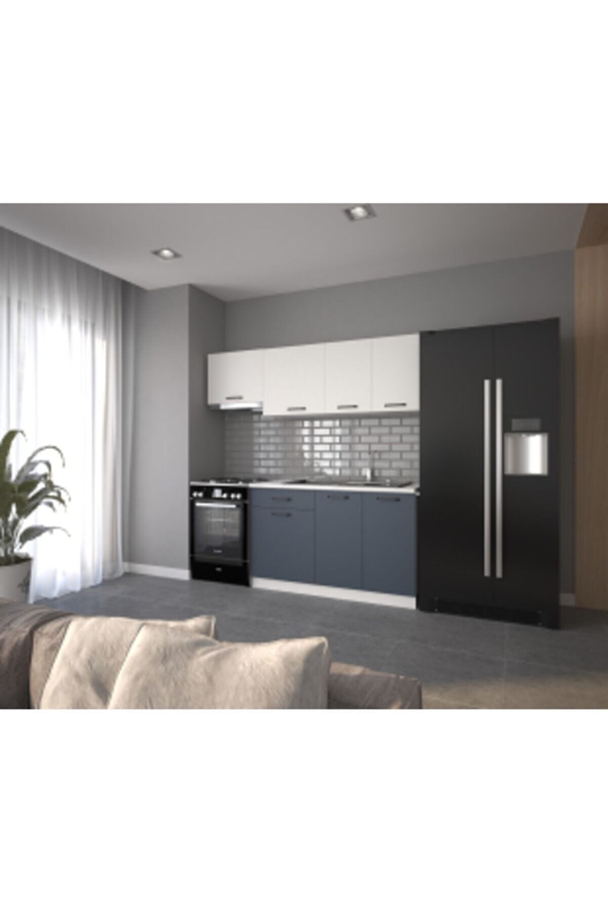 Vi̇sasconcept 200 Cm Pınar Hazır Mutfak Dolabı Beyaz Ve Antrasi̇t (Tezgah Dahi̇l)