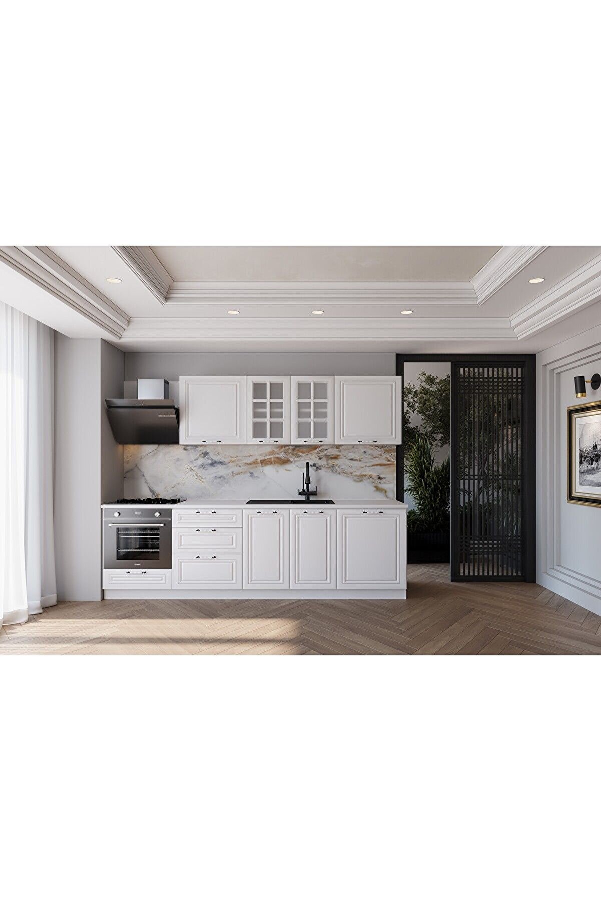 Vi̇sasconcept 260 Cm Mdf G&ouml;vde Mebran Kapak &Uuml;&ccedil; &Ccedil;ekmeceli̇ Hi̇lal Hazır Mutfak - Beyaz(Tezgah Dahi̇l)