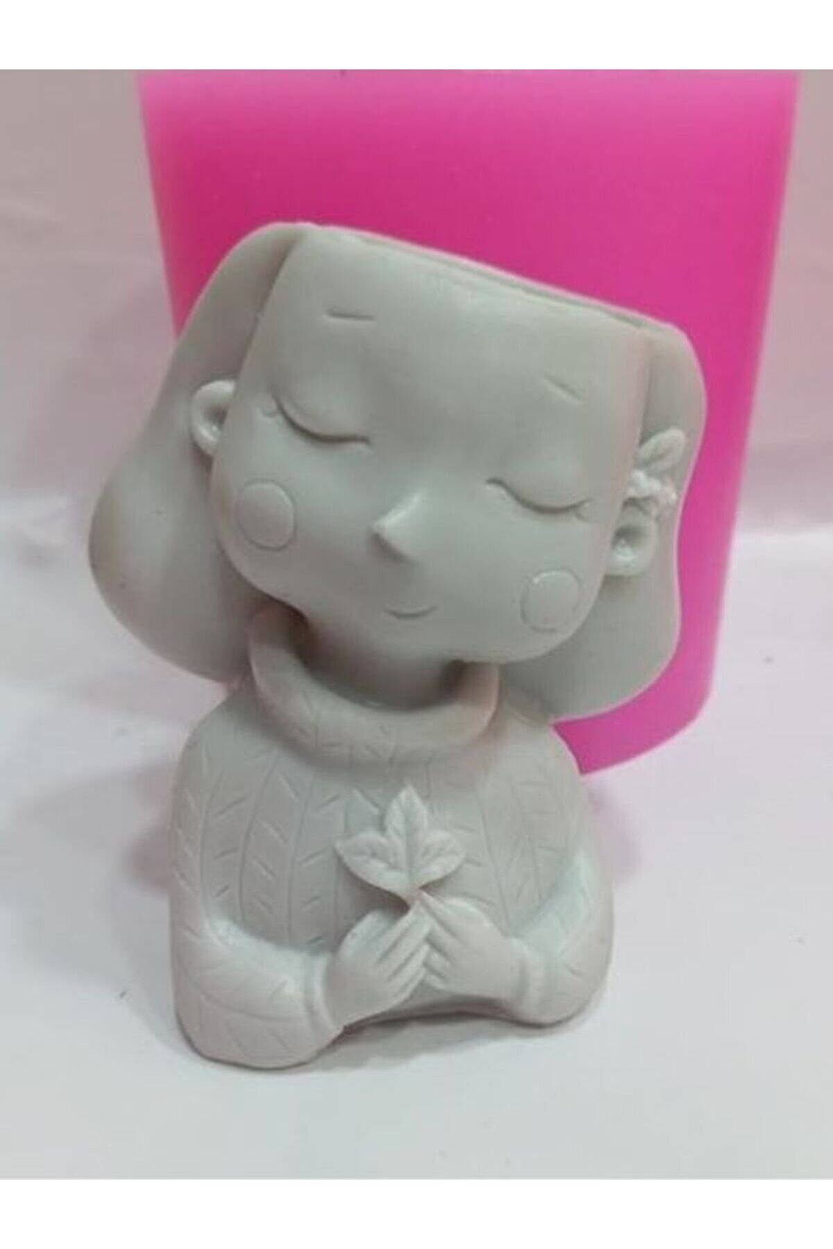 Kalıpcınızburada Yapraklı Kız Saksı Si̇li̇kon Kalıp