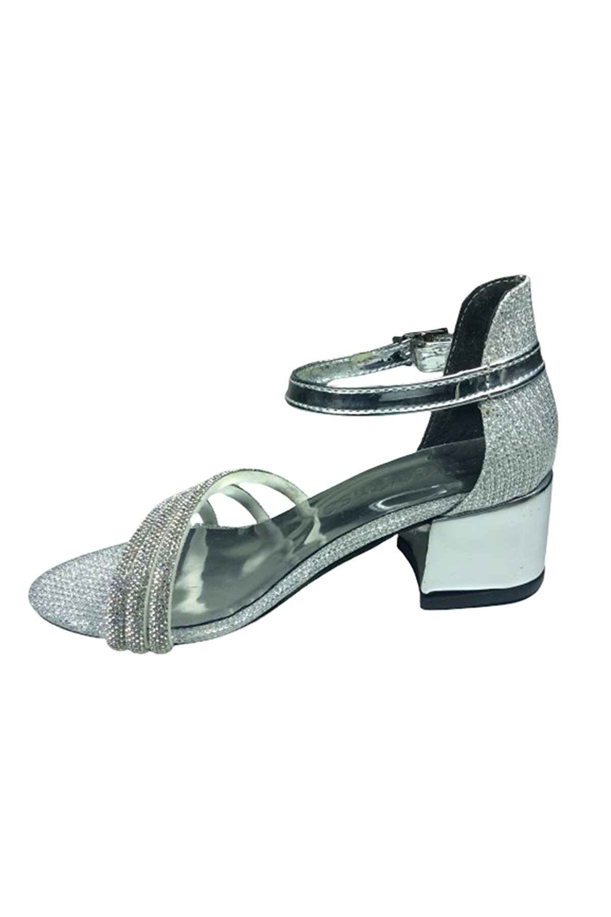 2006 Mot Fi̇let Gümüş Taşlı Kız Çocuk Topuklu Ayakkabı Abi̇ye Tokalı
