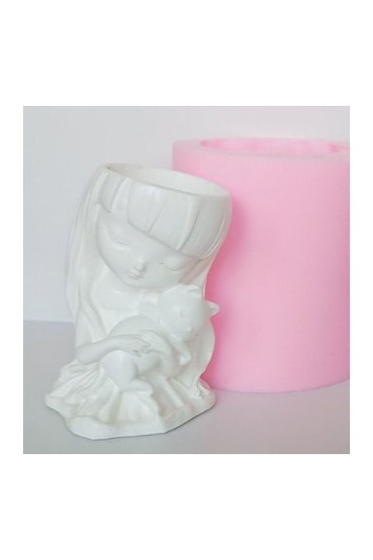 Kalıpcınızburada Kedi̇li̇ Kız Saksı Si̇li̇kon Kalıp