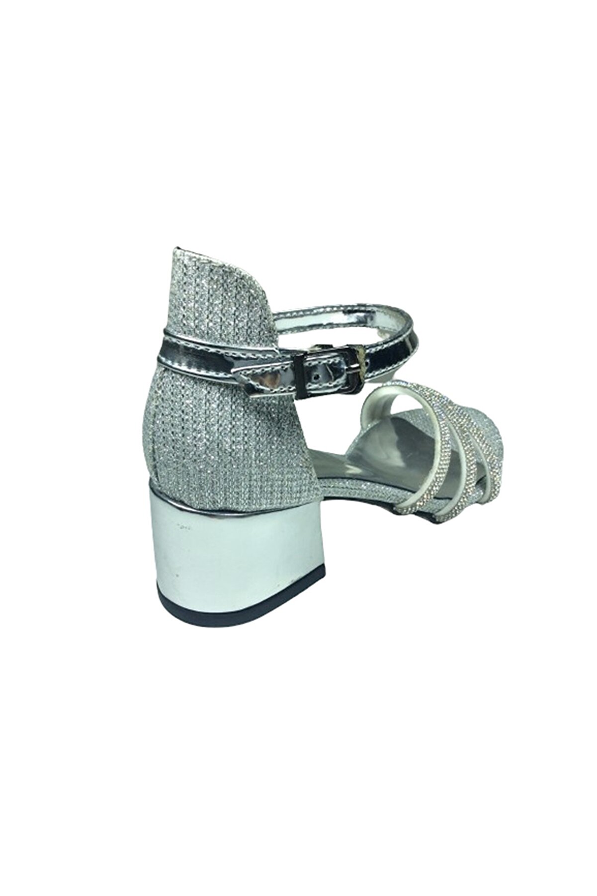 2006 Mot Fi̇let Gümüş Taşlı Kız Çocuk Topuklu Ayakkabı Abi̇ye Tokalı