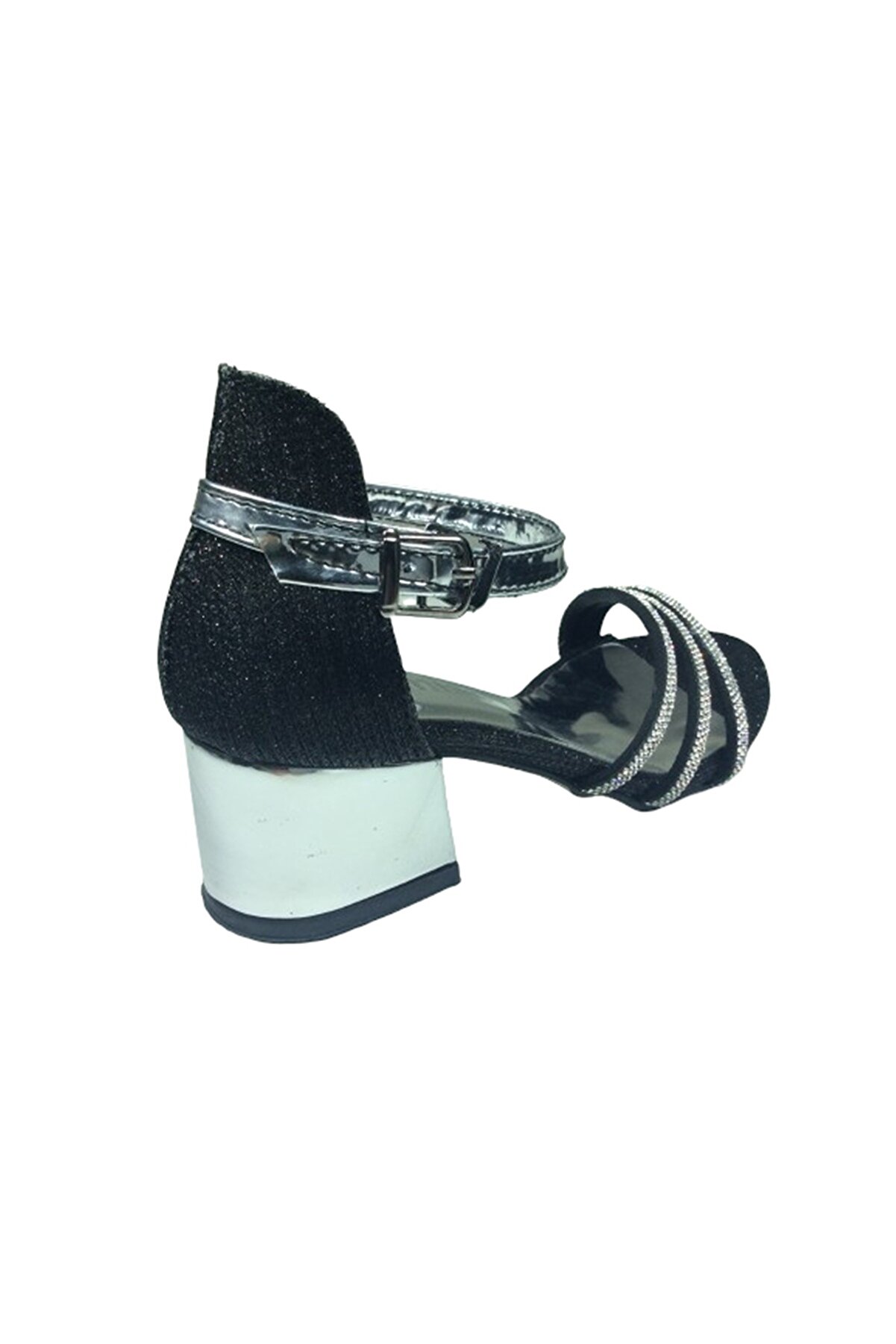2006 Mot Fi̇let Si̇yah-Gümüş Taşlı Kız Çocuk Topuklu Ayakkabı Abi̇ye Tokalı
