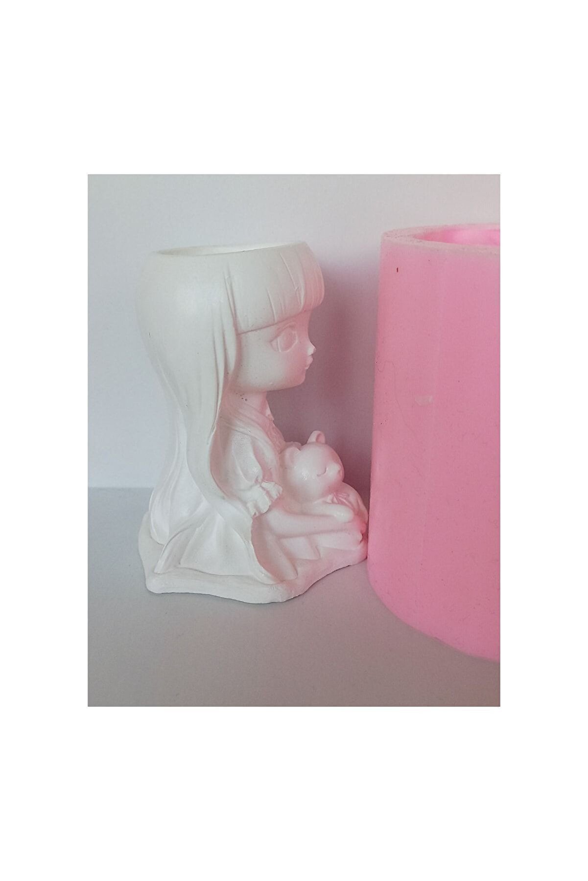 Kalıpcınızburada Ayıcıklı Kız Saksı Si̇li̇kon Kalıp