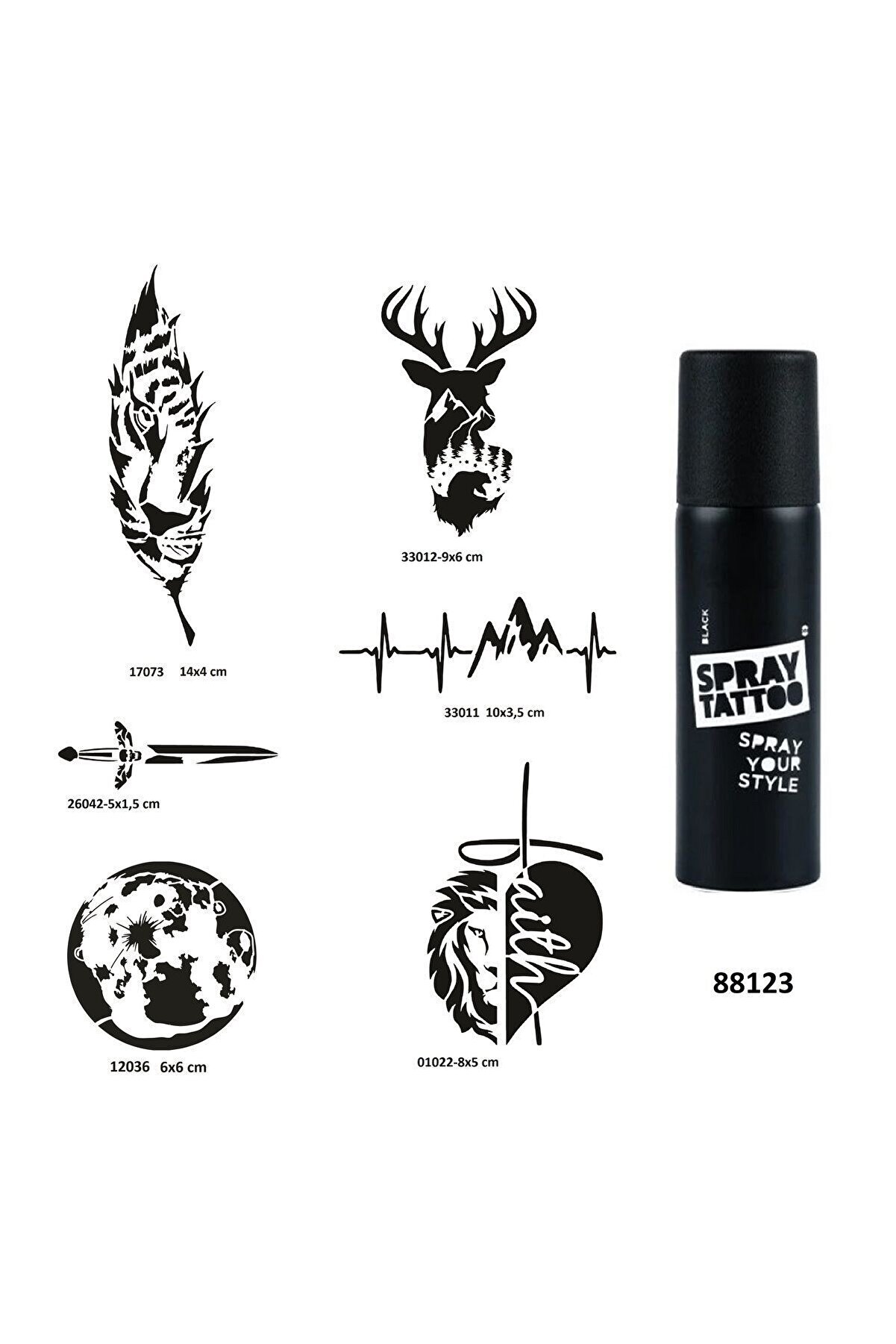 Ai̇rbrush Tattoo Doğa Seri̇si̇ Spray Tattoo Ge&ccedil;i̇ci̇ D&ouml;vme Yapma Seti̇ Dark Si̇yah