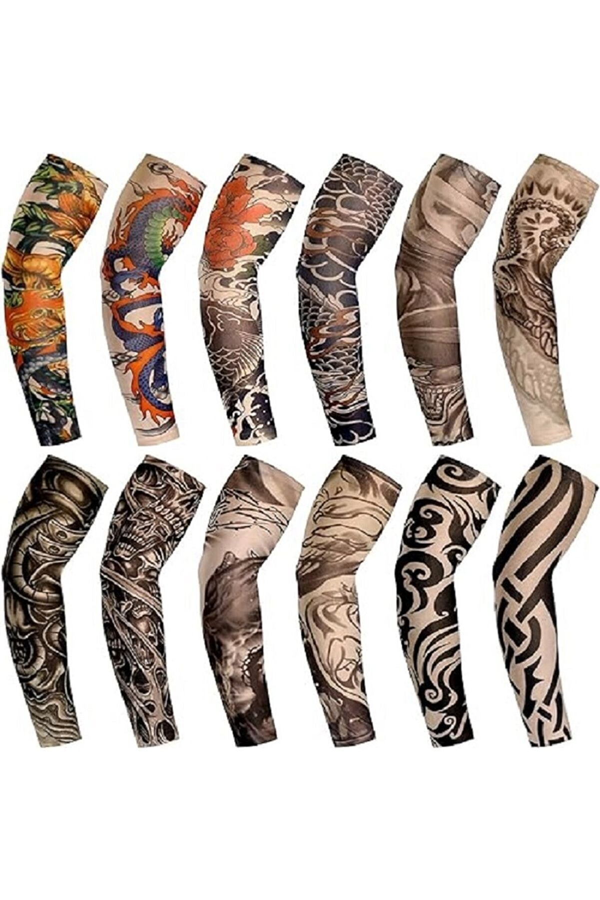 Ai̇rbrush Tattoo Gi̇yi̇lebi̇li̇r Dövme 6 Çi̇ft 12 Adet Karma Kol Çorap Dövmesi̇ Seti̇ Sleeve Tattoo