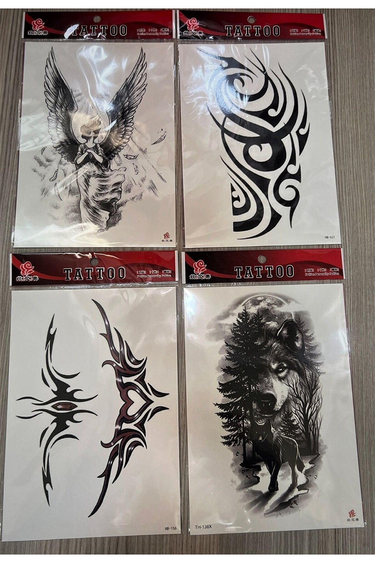 Ai̇rbrush Tattoo Büyük Boy Yapıştırma Dövme Geçi̇ci̇ Dövme Seti̇ 4 Adet Bi̇rden Model 23