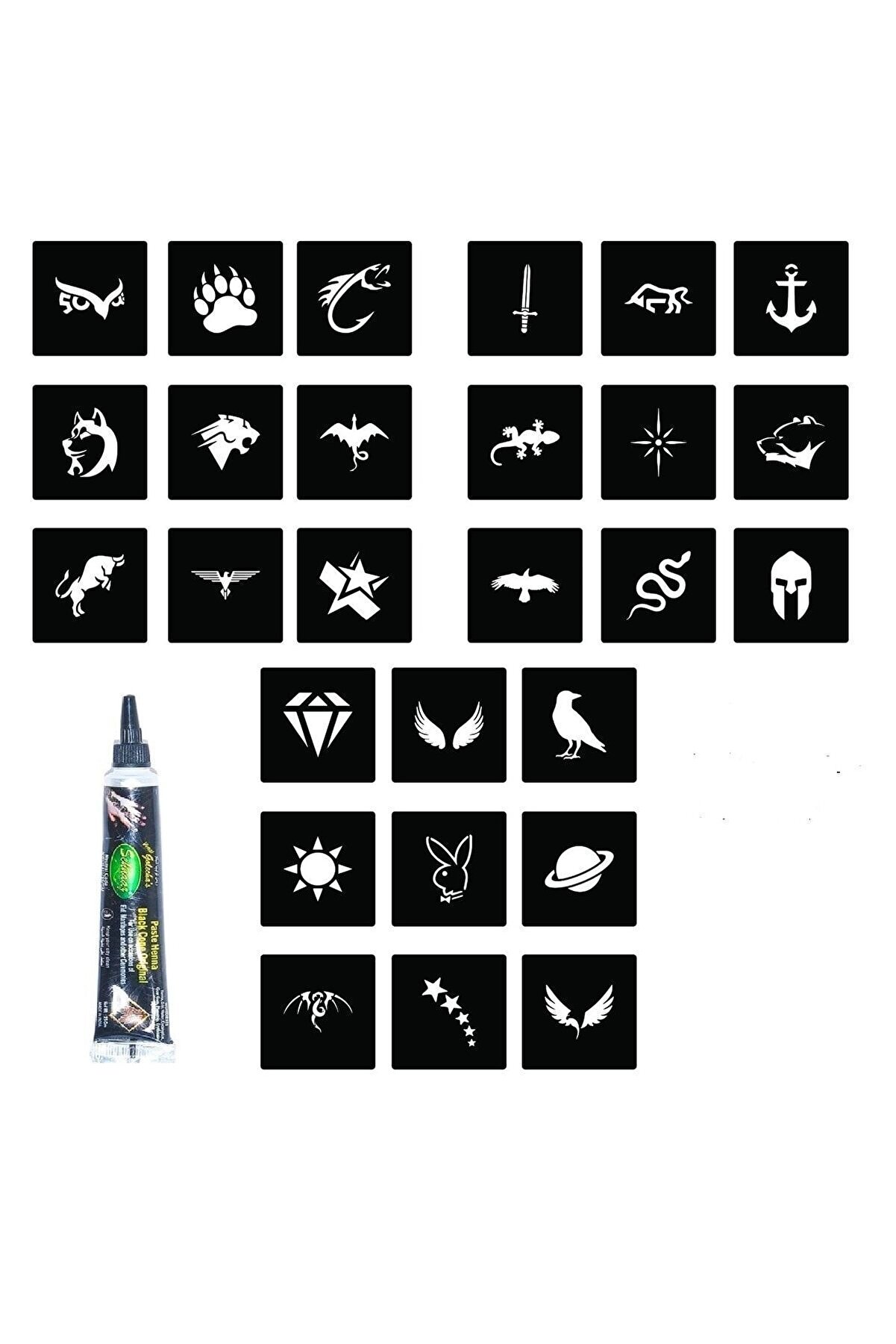 Enhavalı 27 Mi̇ni̇mal Erkek Şablon 1 Tüp Kına Fırça Hedi̇yeli̇ Geçi̇ci̇ Dövme Seti̇