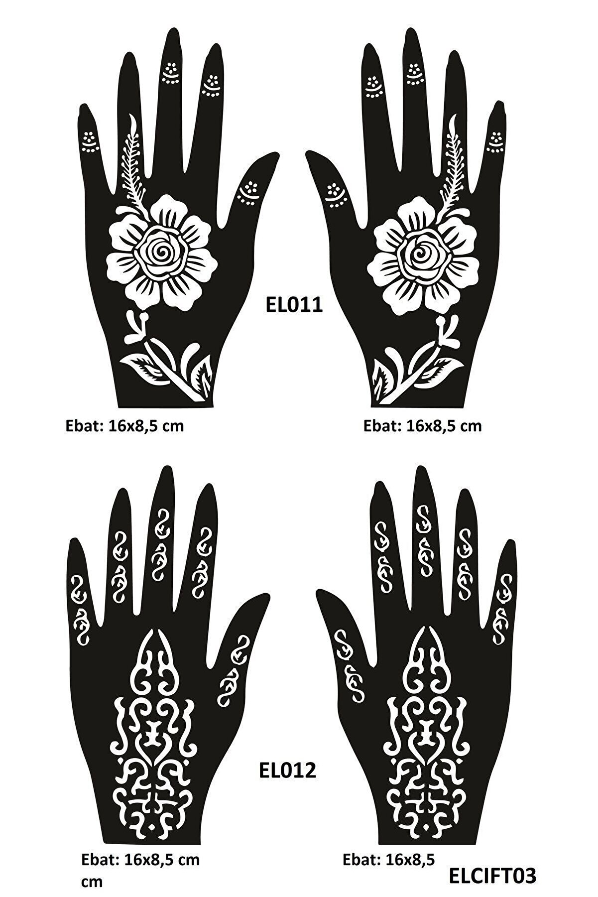 Ai̇rbrush Tattoo Karanfi̇l Desenler 4 Adet 2 Çi̇ft El Kına Kına Kalıpları Sadece Kalıp Seti̇