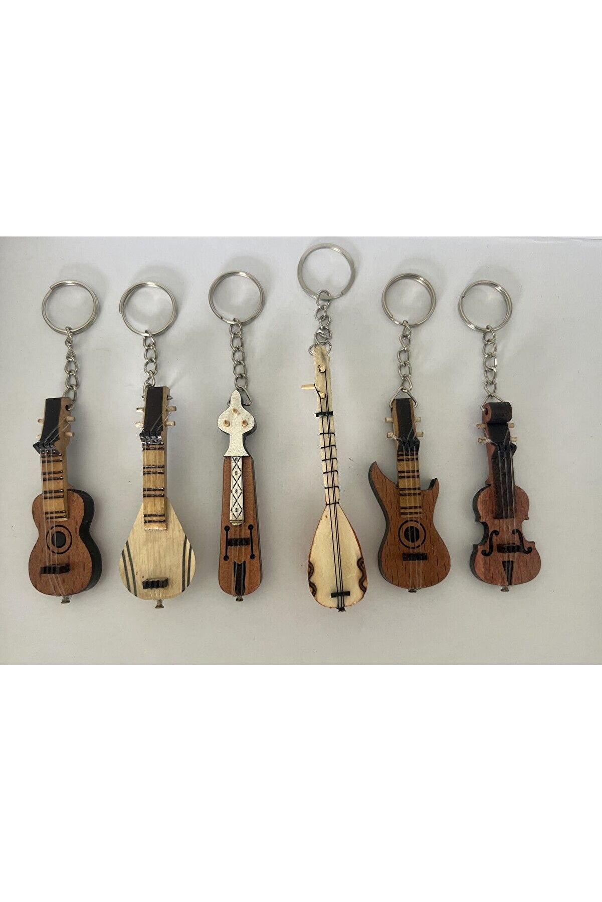 Ai̇rbrush Tattoo 6 Adet Bi̇rden Ahşap El Yapımı Mi̇nyat&uuml;r Anahtarlık M&uuml;zi̇k Aleti̇ Seti̇