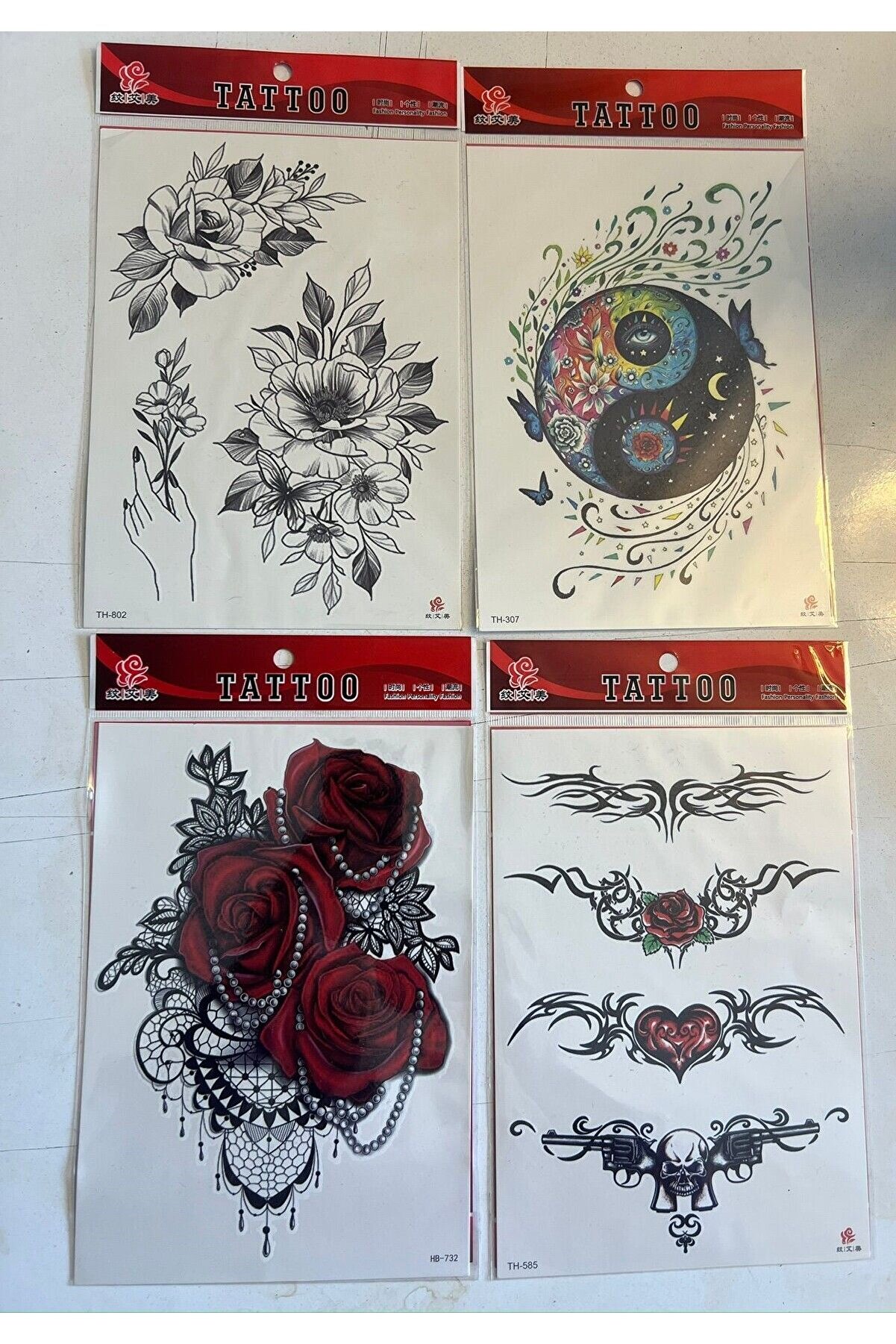 Ai̇rbrush Tattoo Büyük Boy Yapıştırma Dövme Geçi̇ci̇ Dövme Seti̇ 4 Adet Bi̇rden Model 7