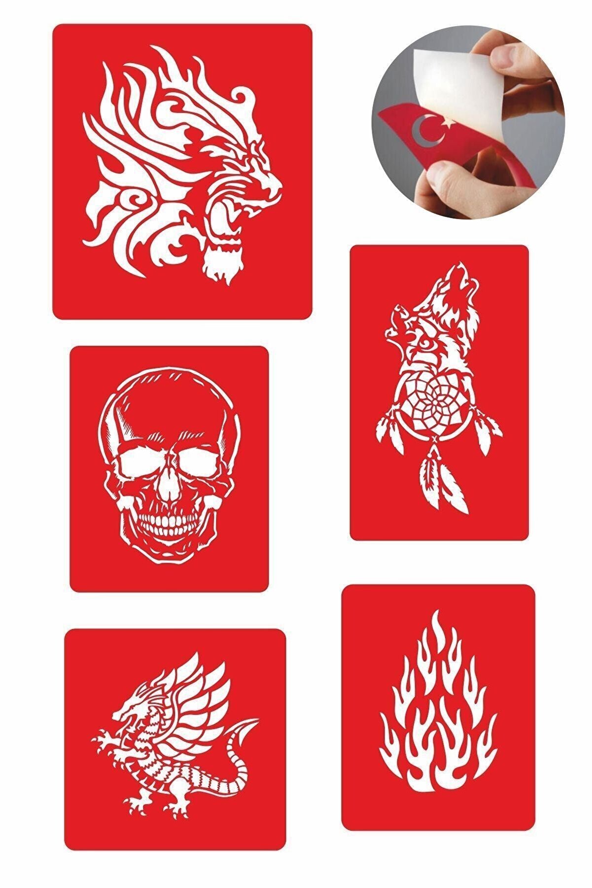 Ai̇rbrush Tattoo Ateş Saçan Modeller 5 Adet Geçi̇ci̇ Dövme Kına Şablonu