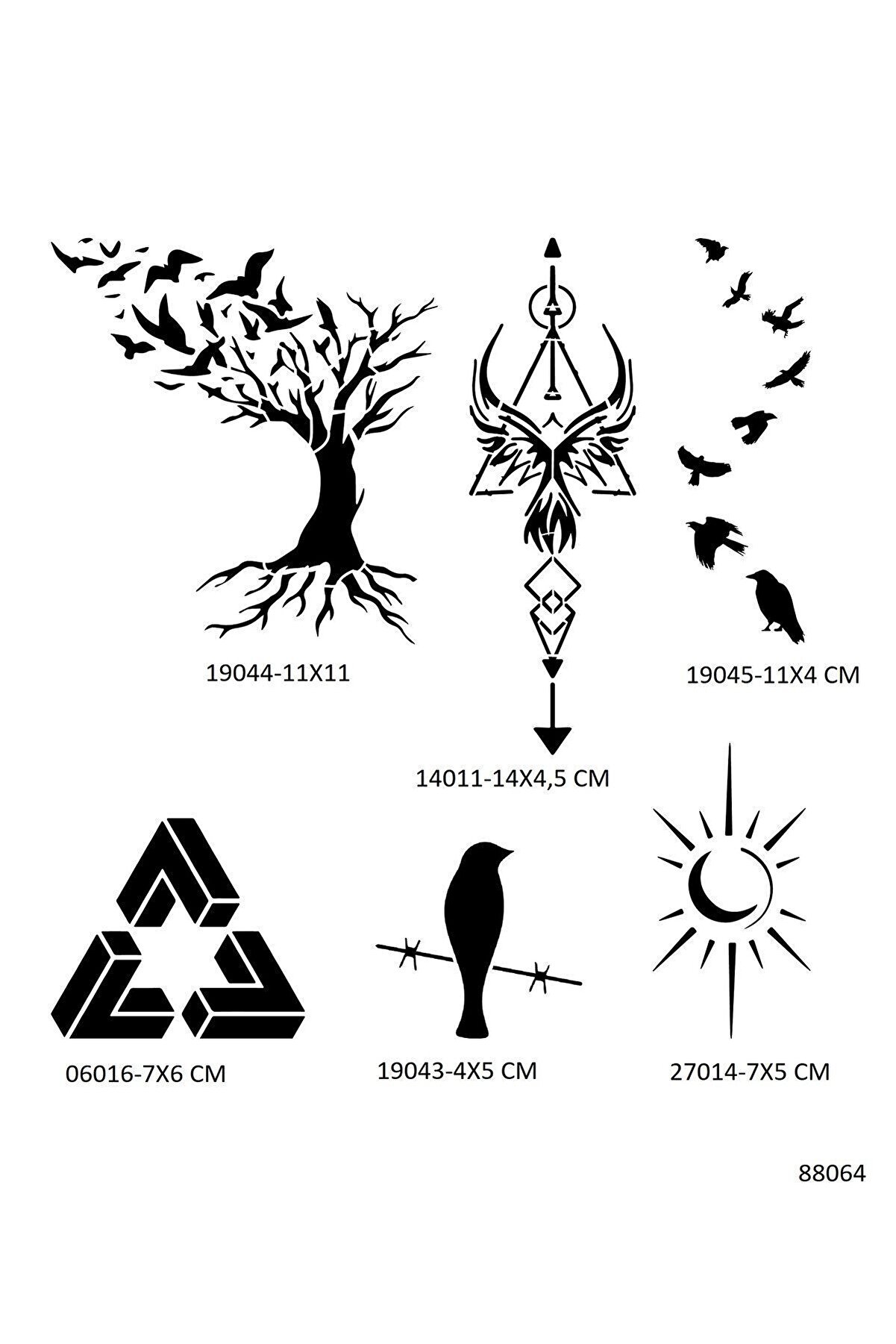 Ai̇rbrush Tattoo Hayat Ağacı Ve Kuşlar 6 Adet Geçi̇ci̇ Dövme Şablonu Sadece Desen