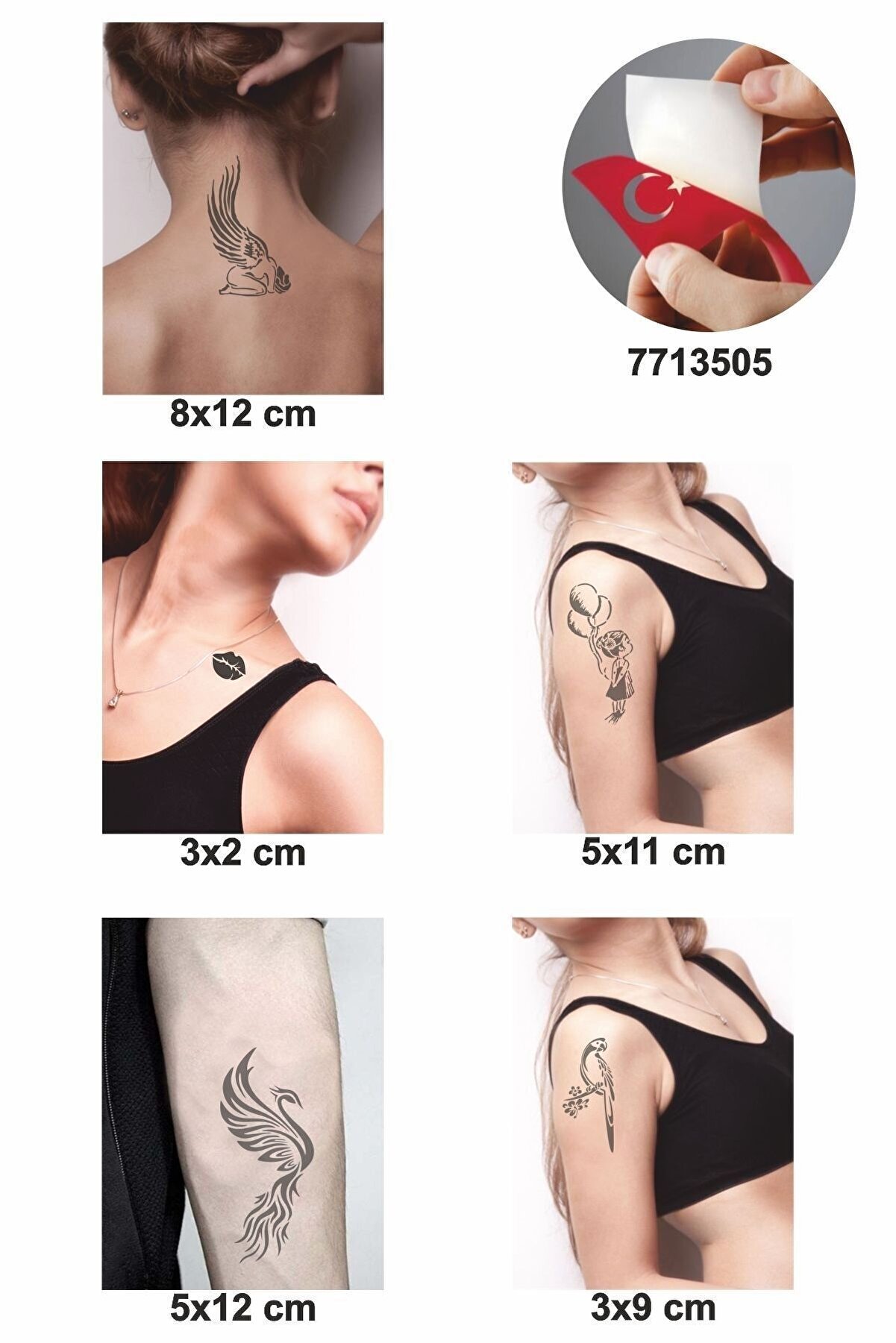 Ai̇rbrush Tattoo Melekler Korusun 5 Adet Geçi̇ci̇ Dövme Kına Şablonu