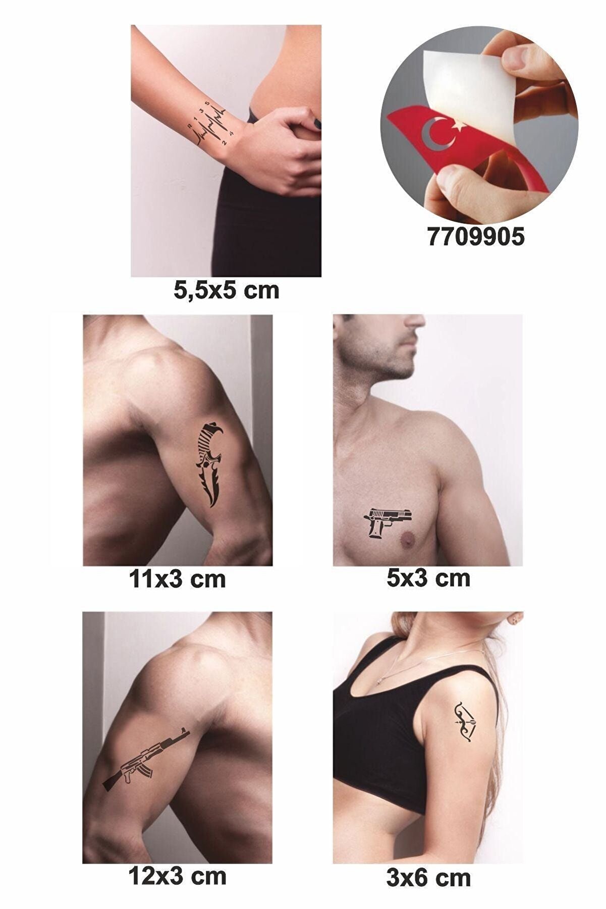 Ai̇rbrush Tattoo Savaşa Hazır Ol 5 Adet Geçi̇ci̇ Dövme Kına Şablonu