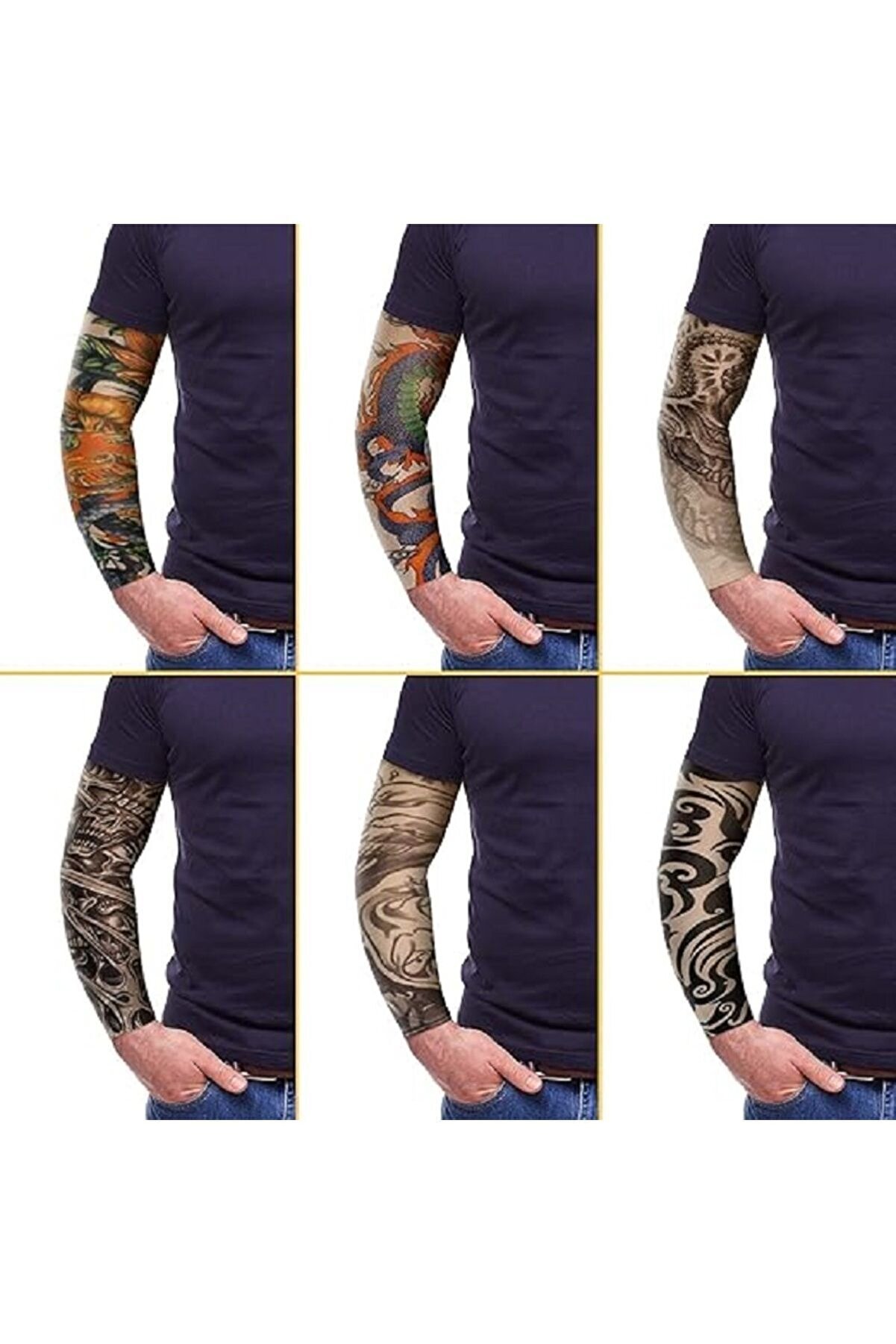 Ai̇rbrush Tattoo Gi̇yi̇lebi̇li̇r Dövme 6 Çi̇ft 12 Adet Karma Kol Çorap Dövmesi̇ Seti̇ Sleeve Tattoo