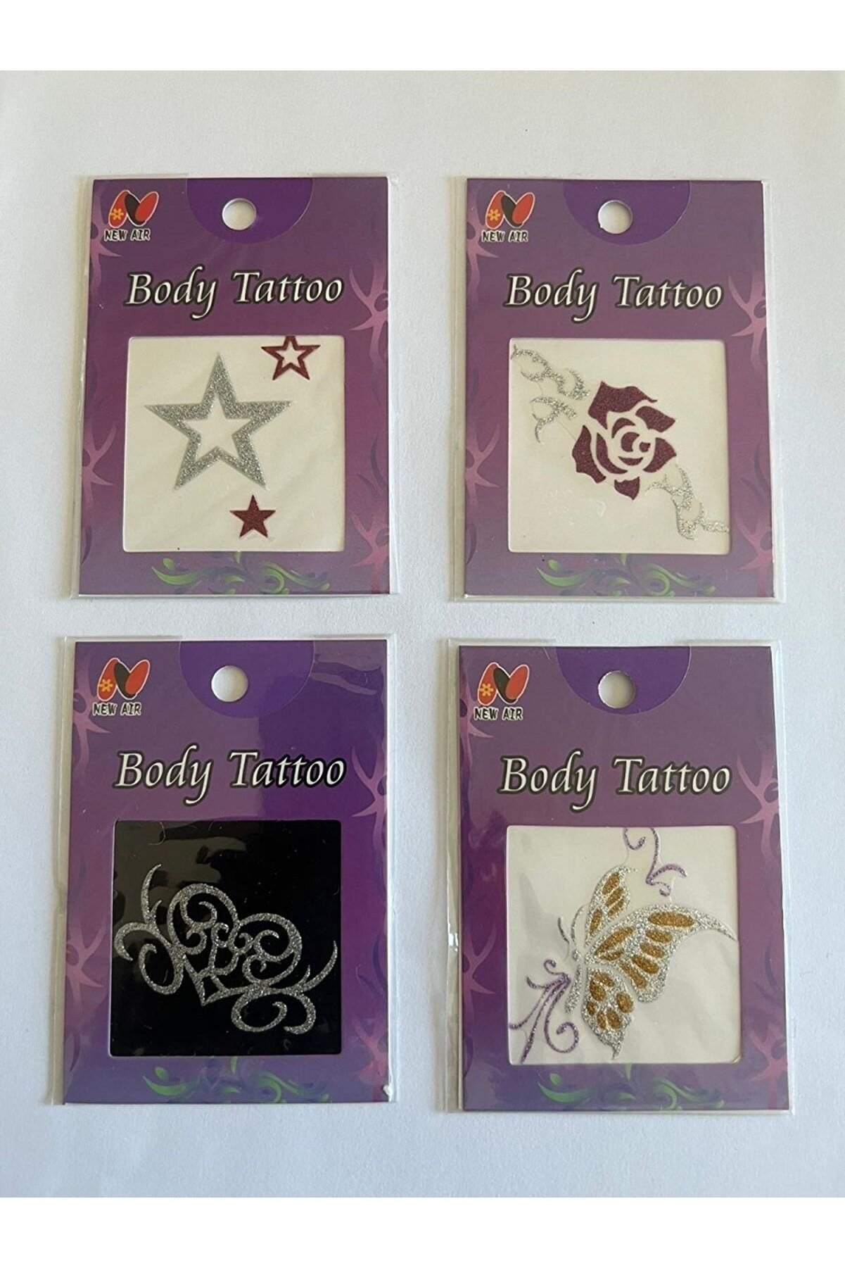 Ai̇rbrush Tattoo Işıltılı Yapıştırma Dövmeler 4 Adet Bi̇rden Yıldız Gül Seri̇si̇