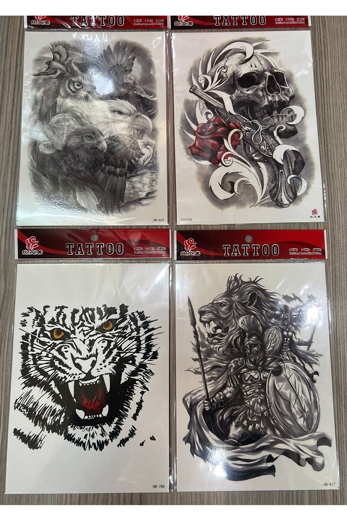 Ai̇rbrush Tattoo Büyük Boy Yapıştırma Dövme Geçi̇ci̇ Dövme Seti̇ 4 Adet Bi̇rden Model 29