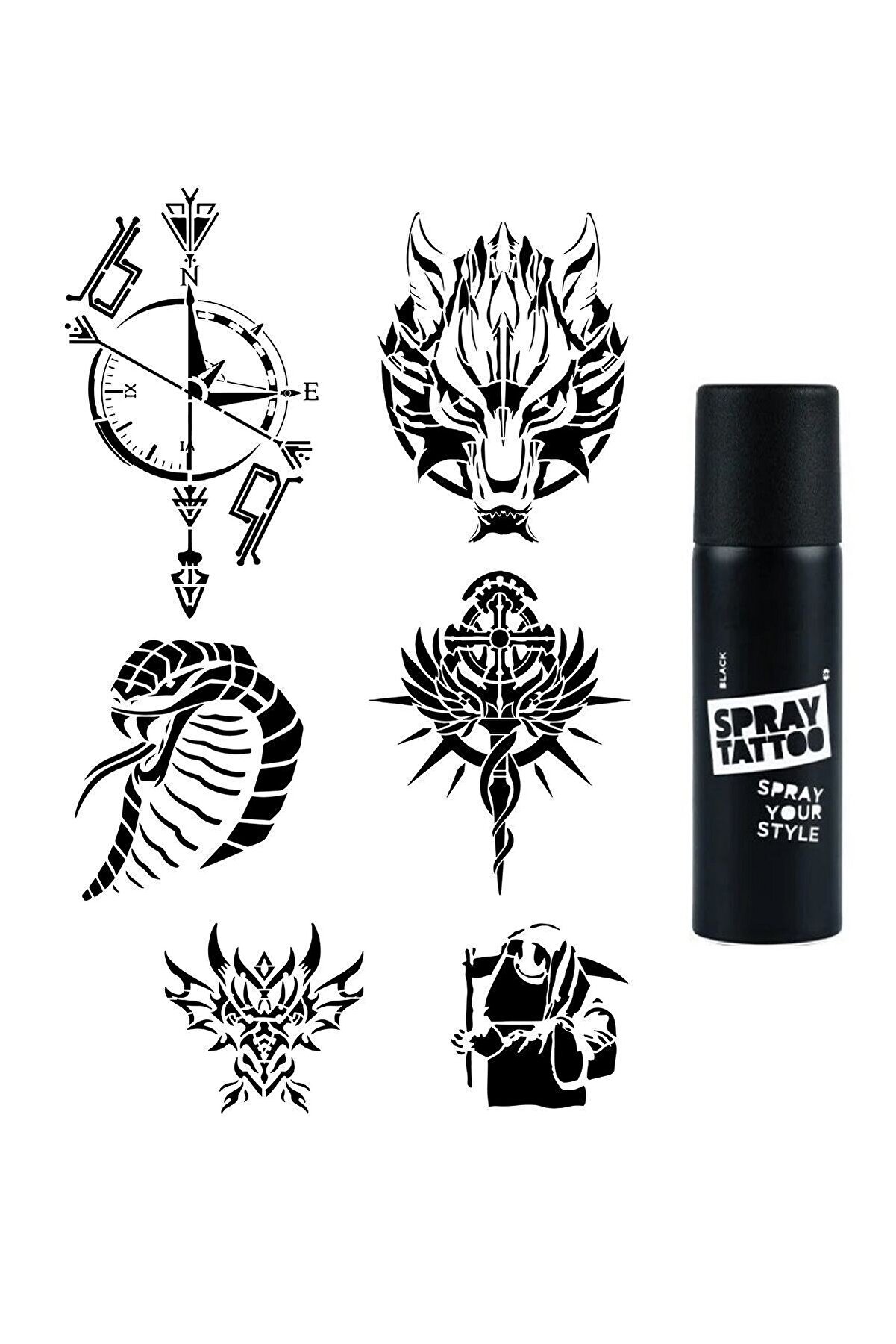 Ai̇rbrush Tattoo Pusula Kobra Modelleri̇ Spray Tattoo Geçi̇ci̇ Dövme Seti̇ Dark Si̇yah Sprey