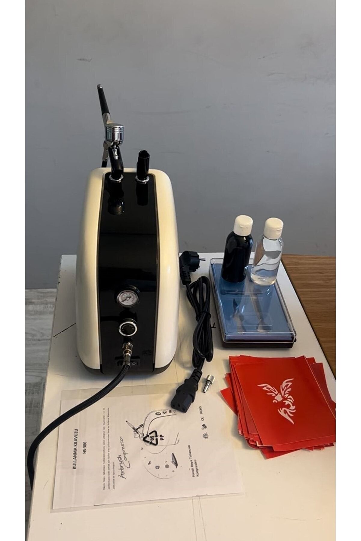 Ai̇rbrush Tattoo Profesyonel Ai̇rbrush Kompresör Geçi̇ci̇ Dövme Seti̇ Boya Ve Desen Hedi̇yeli̇