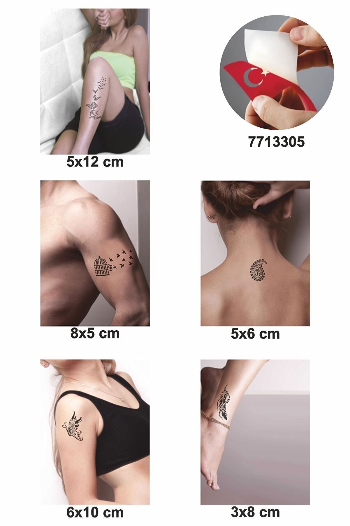 Ai̇rbrush Tattoo Bi̇r Çi̇çek Bi̇r Kelebek 5 Adet Geçi̇ci̇ Dövme Kına Şablonu