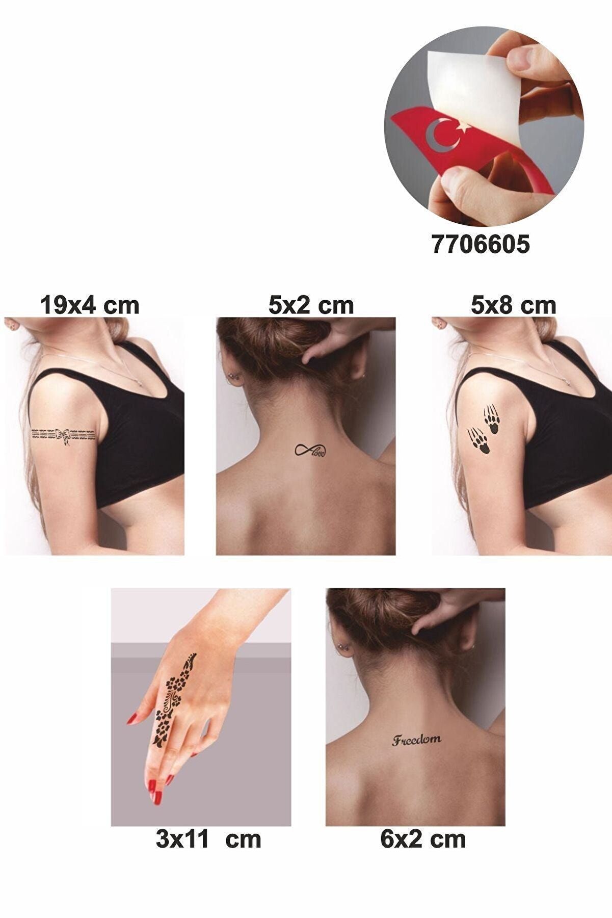 Ai̇rbrush Tattoo Aşk Özgürlüktür 5 Adet Geçi̇ci̇ Dövme Kına Şablonu