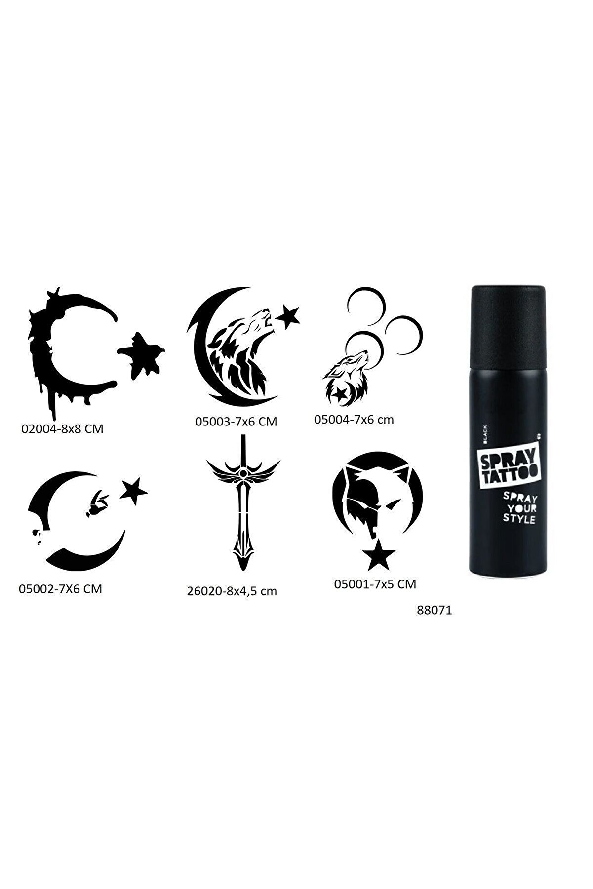 Ai̇rbrush Tattoo Türkçü Mi̇lli̇yetçi̇ Desenler 6 Adet Şablon Ve Si̇yah Sprey Geçi̇ci̇ Dövme Seti̇