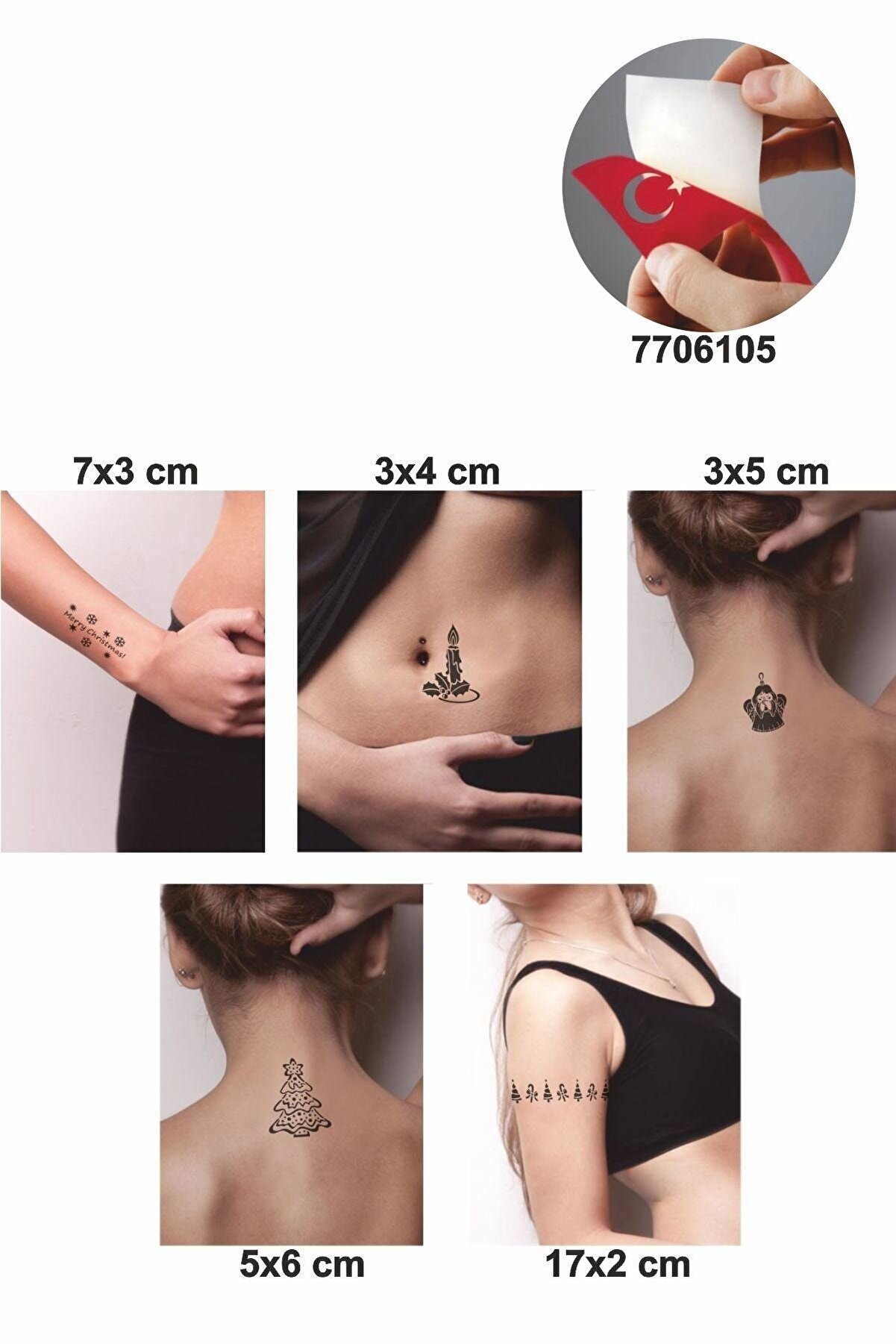 Ai̇rbrush Tattoo Süslü Çam Ağacı 5 Adet Geçi̇ci̇ Dövme Kına Şablonu