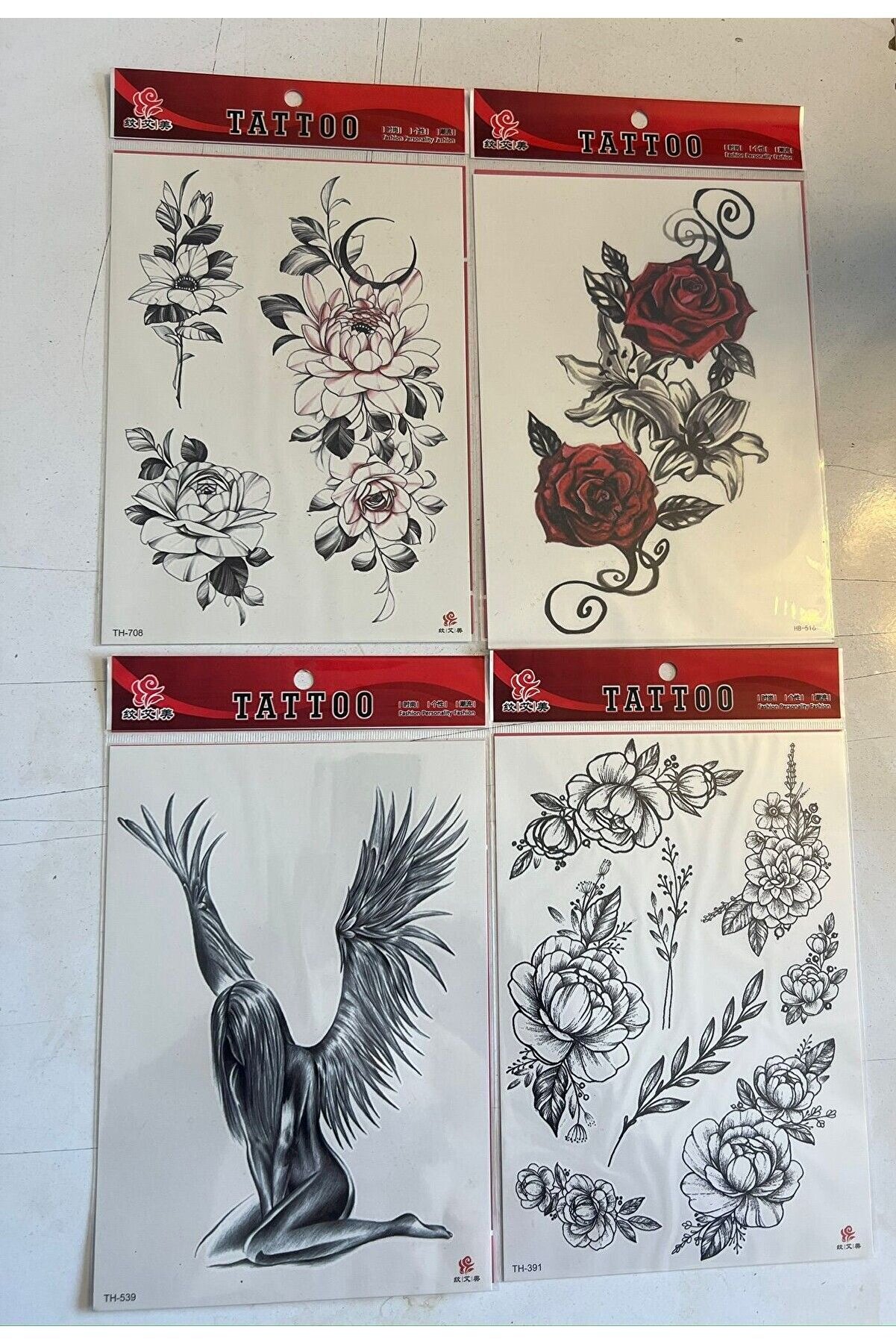 Ai̇rbrush Tattoo Büyük Boy Yapıştırma Dövme Geçi̇ci̇ Dövme Seti̇ 4 Adet Bi̇rden Model 8