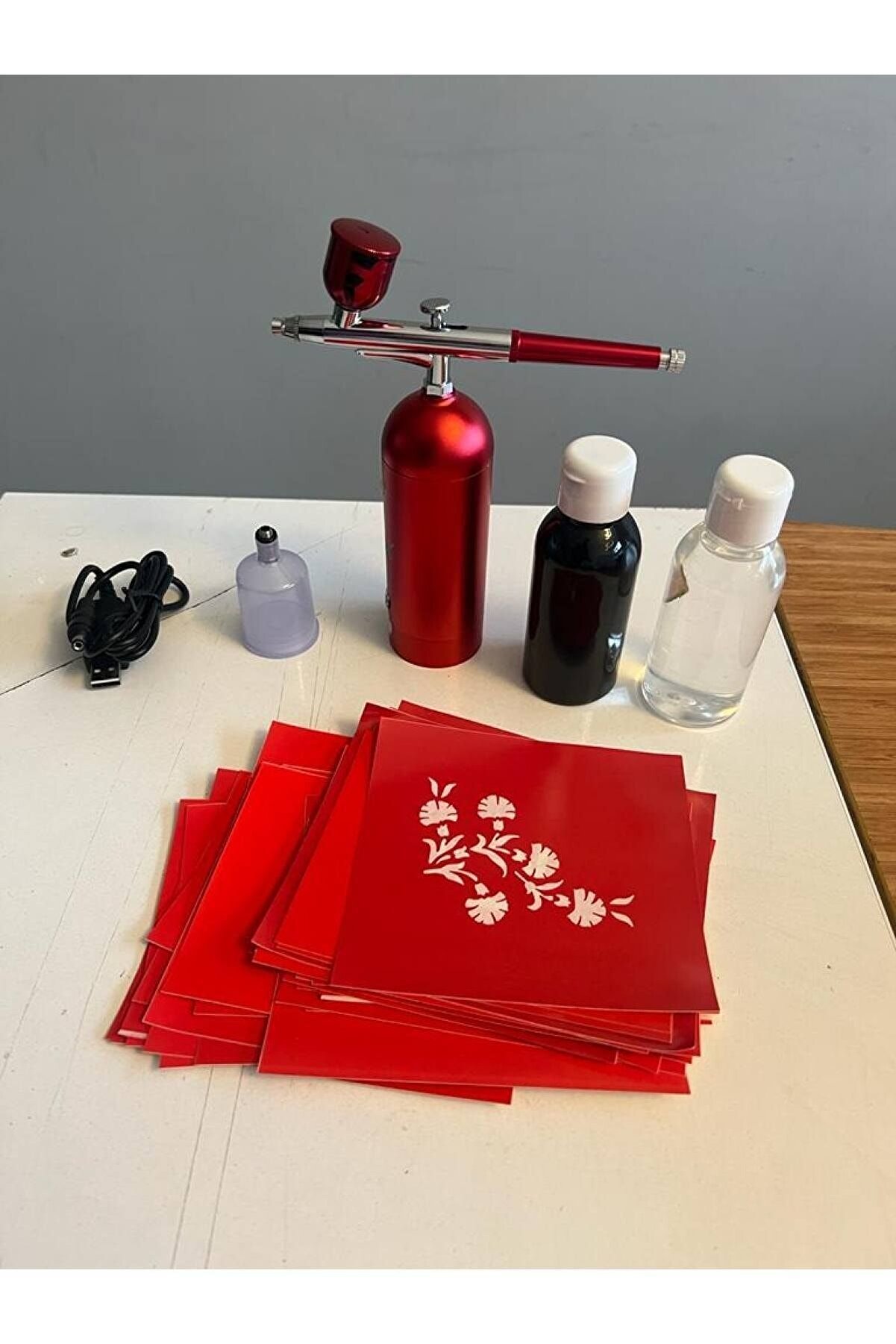 Ai̇rbrush Tattoo Şarjlı Ai̇rbrush Mi̇ni̇ Boya Tabancası Geçi̇ci̇ Dövme Paketi̇ Boya Ve Desen Hedi̇yeli̇