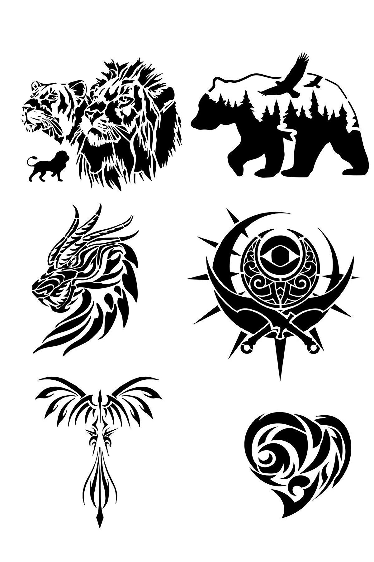 Ai̇rbrush Tattoo Doğa Modelleri̇ Ge&ccedil;i̇ci̇ D&ouml;vme Kalıpları Sadece Desen