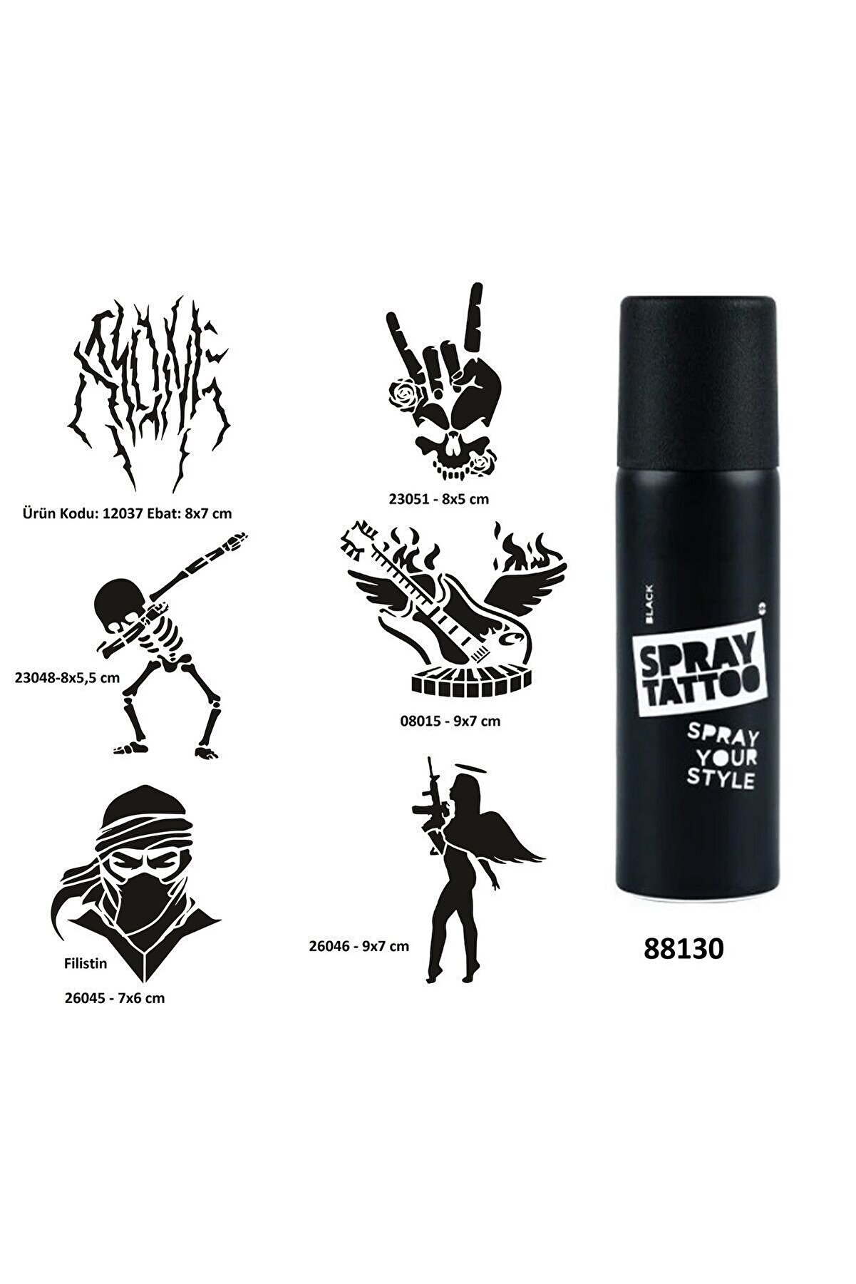 Ai̇rbrush Tattoo Rock Ve Müzi̇k Sembolleri̇ Spray Tattoo Geçi̇ci̇ Dövme Yapma Seti̇ Dark Si̇yah