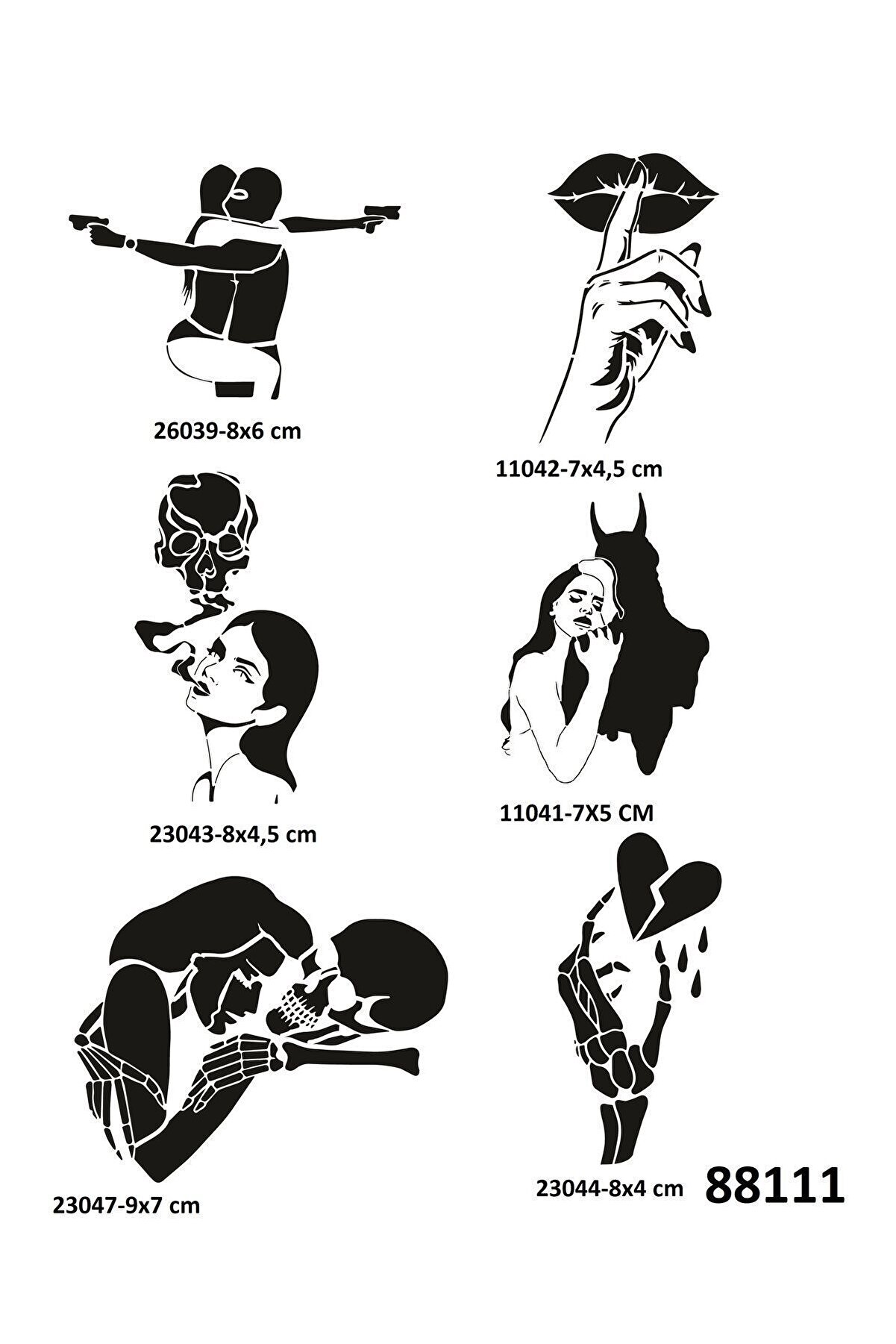 Ai̇rbrush Tattoo Çılgın Aşklar 6 Adet Geçi̇ci̇ Dövme Şablonu Spreysi̇z Sadece Stenci̇l