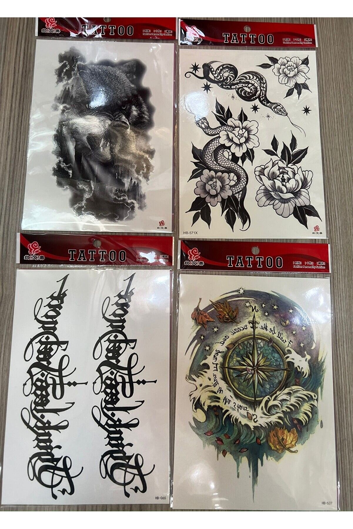Ai̇rbrush Tattoo Büyük Boy Yapıştırma Dövme Geçi̇ci̇ Dövme Seti̇ 4 Adet Bi̇rden Model 17
